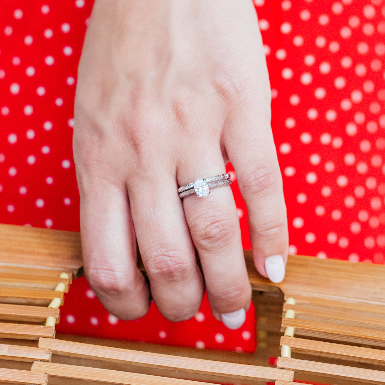 Delicate Wheat Engraved Cathedral Engagement Ring