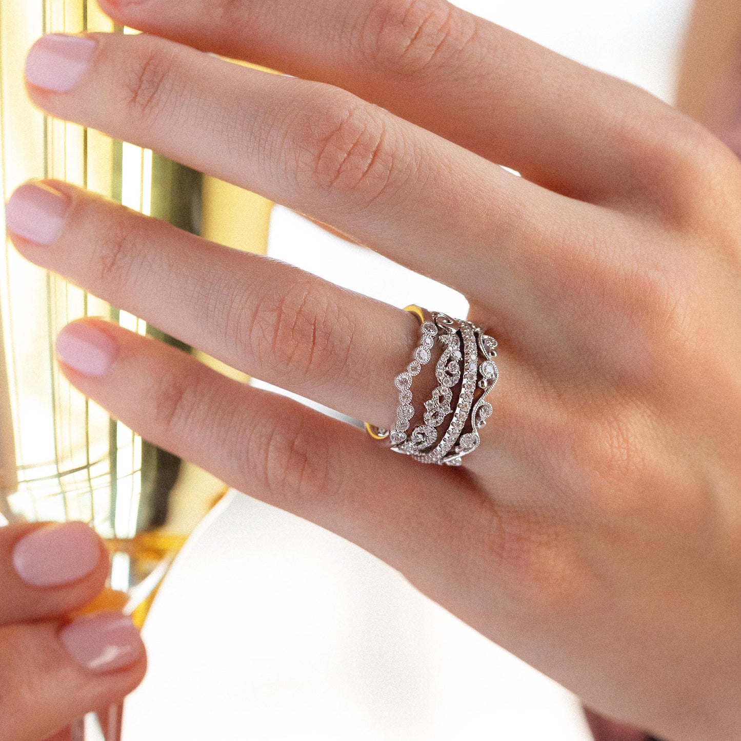 Delicate Lace Diamond Romantic Wedding Band