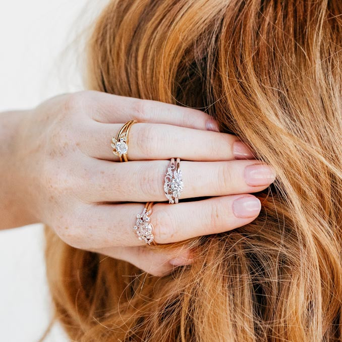 Boho Leaf Contoured Pavé Diamond Wedding Band