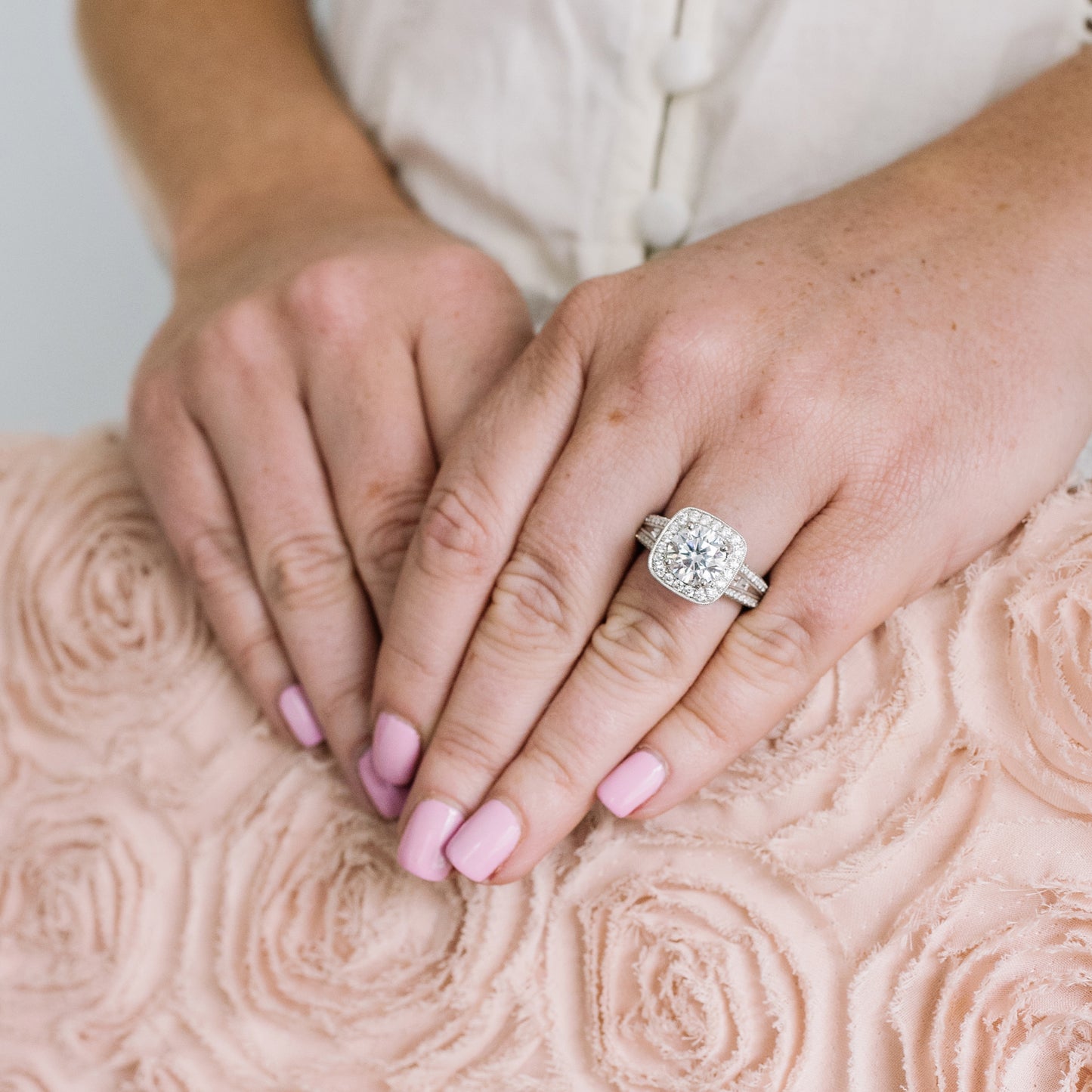 Elegant Micro Pavé Halo Diamond Engagement Ring