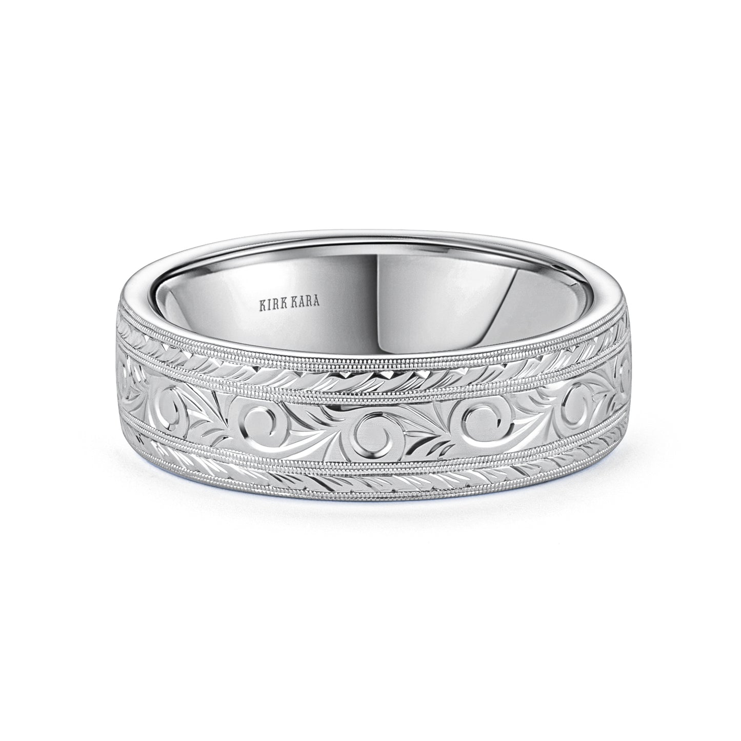 Scroll Wheat Engraved Milgrain Wedding Band, 7mm