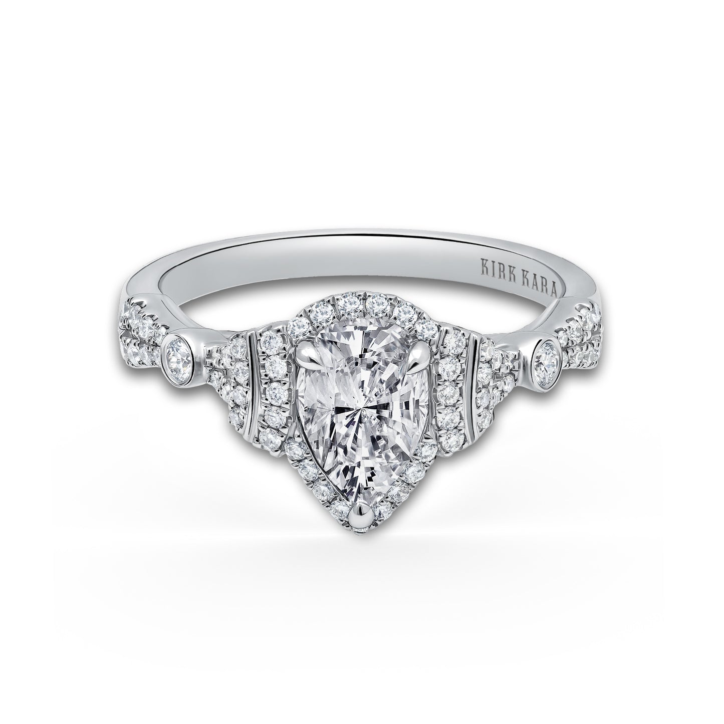 Deco Bezel Pear Halo Ring with 3/4ct Pear Certified Lab Diamond Center