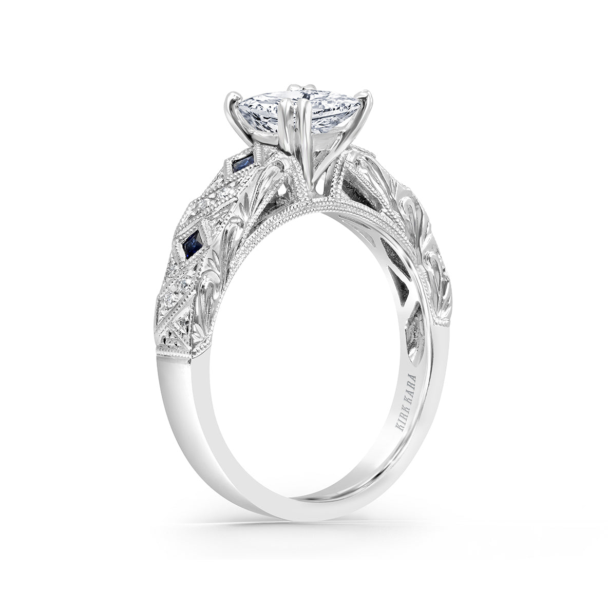 18K White Gold Blue Sapphire and Diamond Engagement Ring