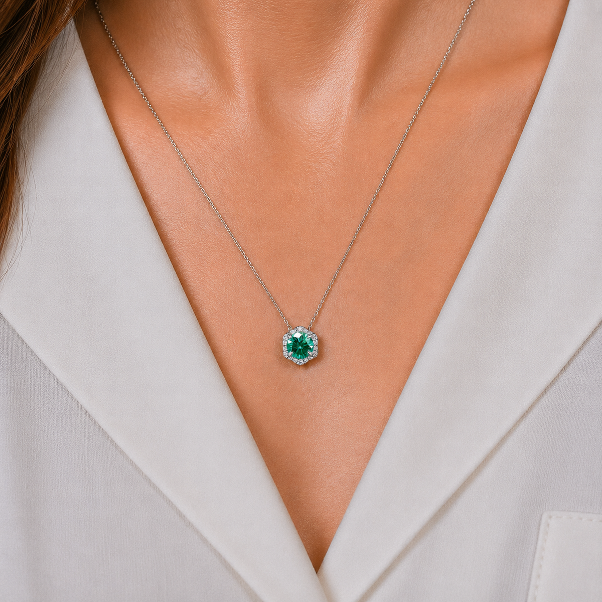 Floral Milgrain Green Moissanite Lab Grown Diamond Necklace 18K Yellow Gold by Kirk Kara Floral Milgrain Green Moissanite Lab Grown Diamond Necklace 18K Yellow Gold by Kirk Kara