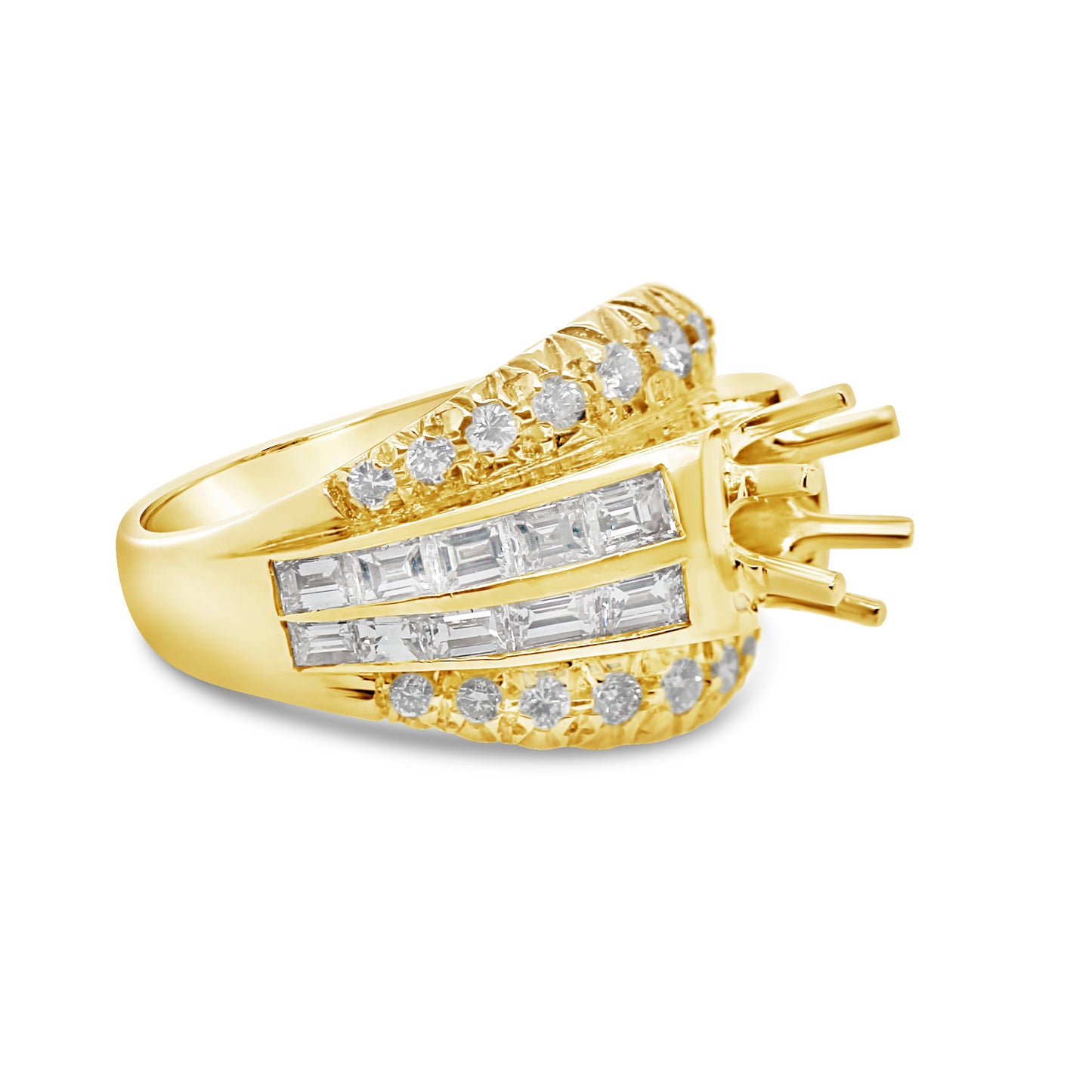 18K Yellow Diamond Retro Wide Bold Engagement Ring