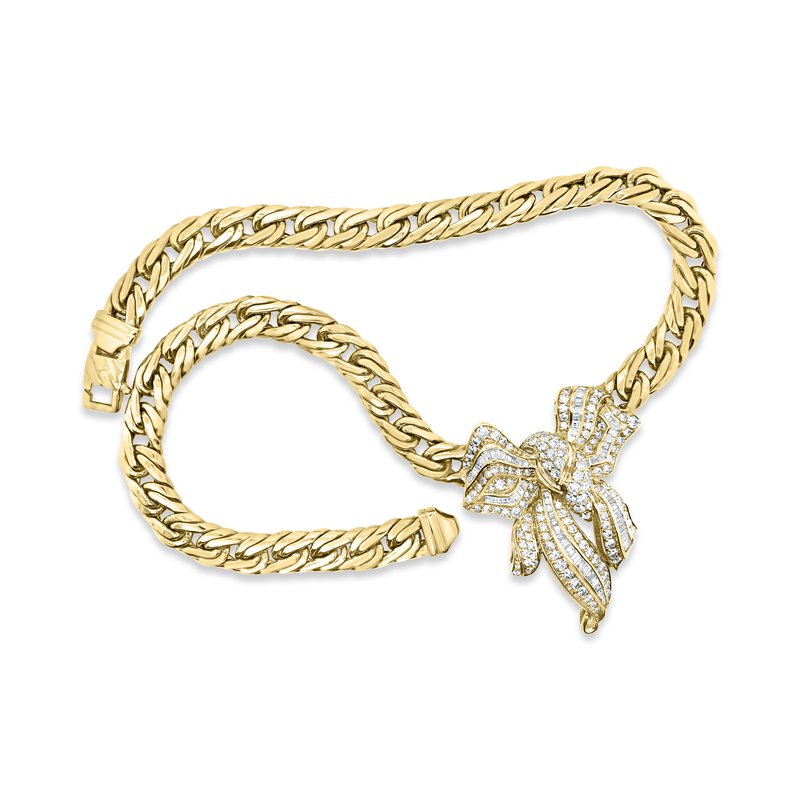 18K Yellow Gold Diamond Whimsical Diamond Bow Chain Necklace