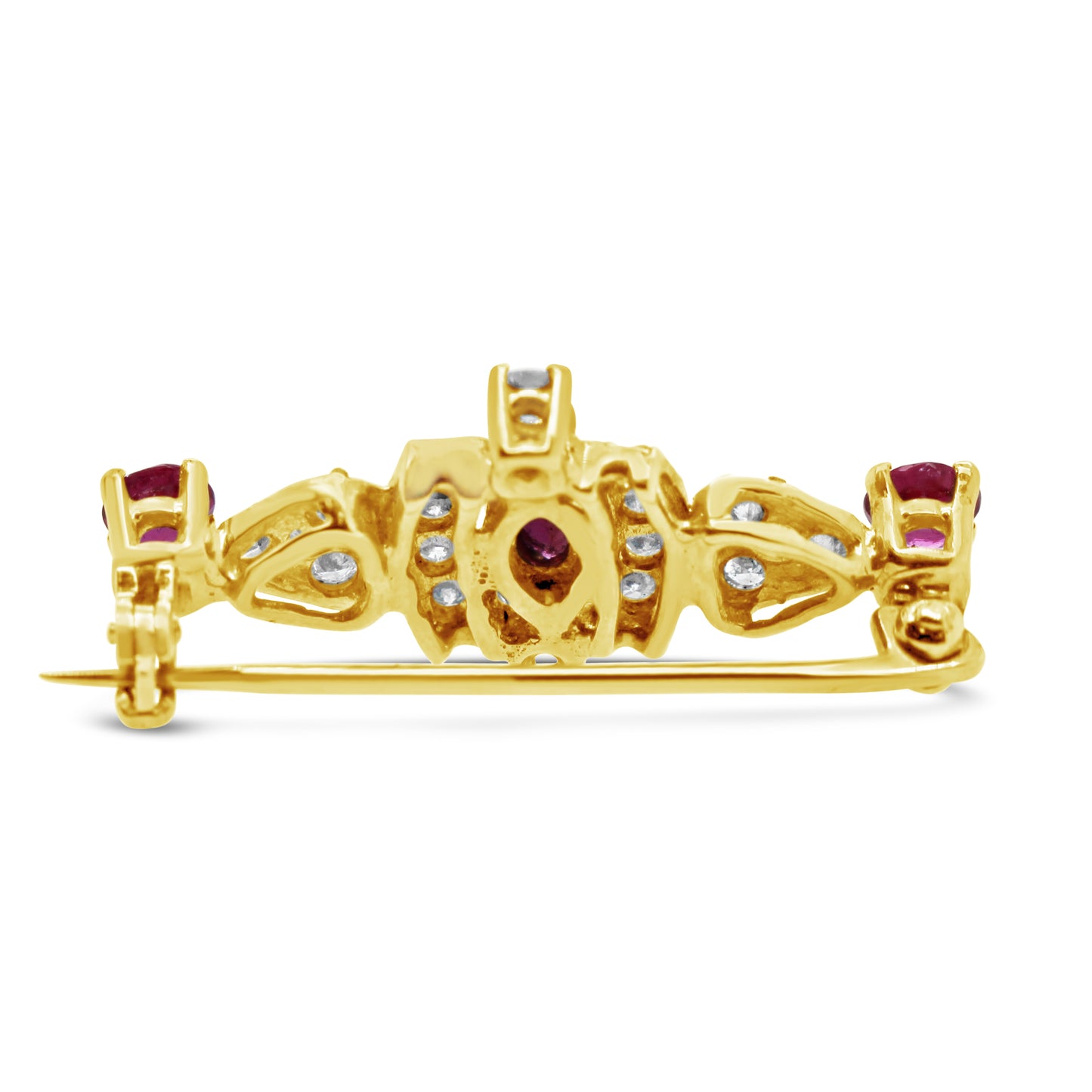 18K Yellow Gold Diamond and Ruby Vintage Brooch