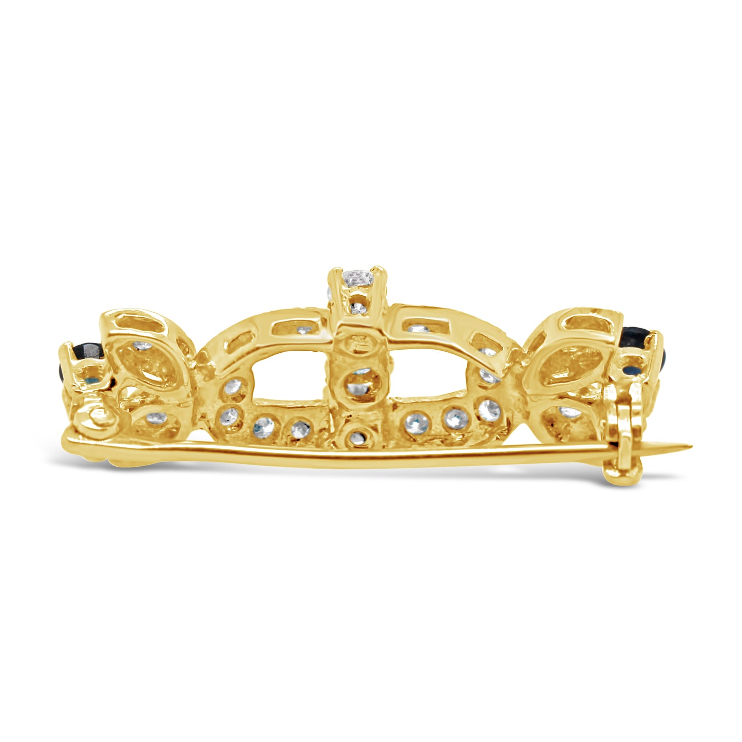 18K Yellow Gold Diamond and Sapphire Vintage Brooch