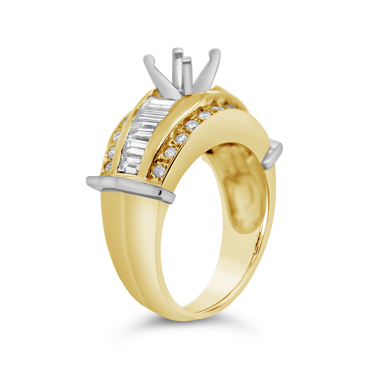 14k Two Tone Gold Baguette Diamond Wide Engagement Ring