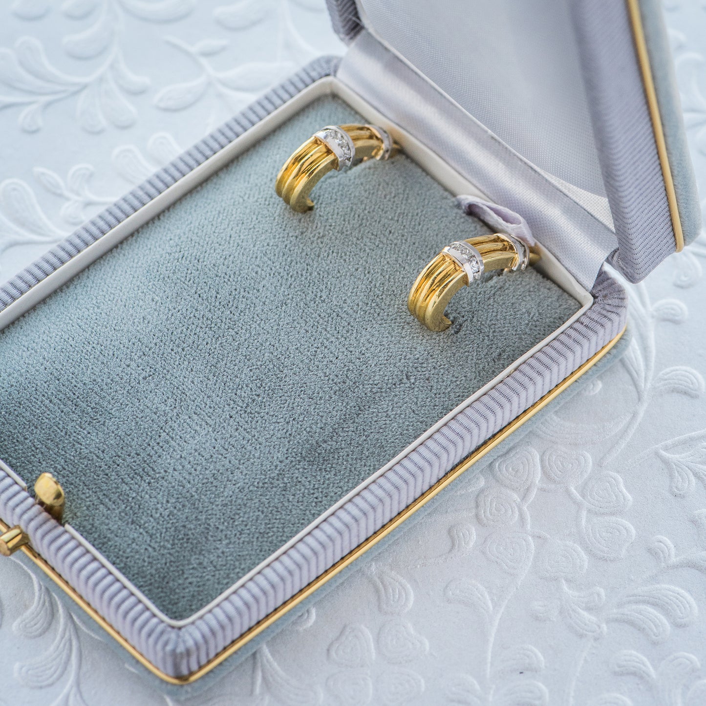 18K Two Tone Gold Diamond Two Tone Retro Earrings