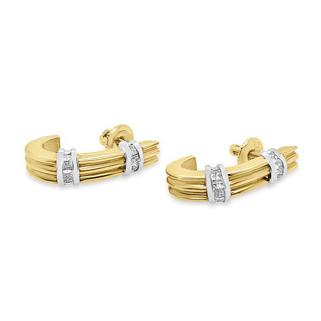 18K Two Tone Gold Diamond Two Tone Retro Earrings