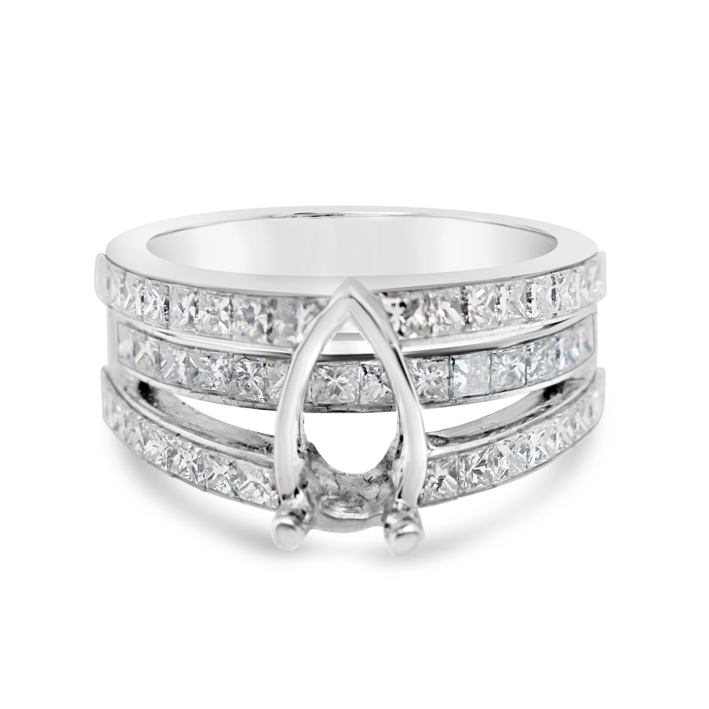 Platinum Three Row Diamond Pear Engagement Ring