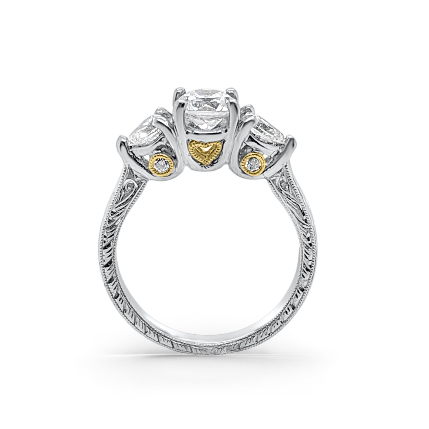 Platinum 18K Yellow Gold Three Stone Diamond Engagement Ring