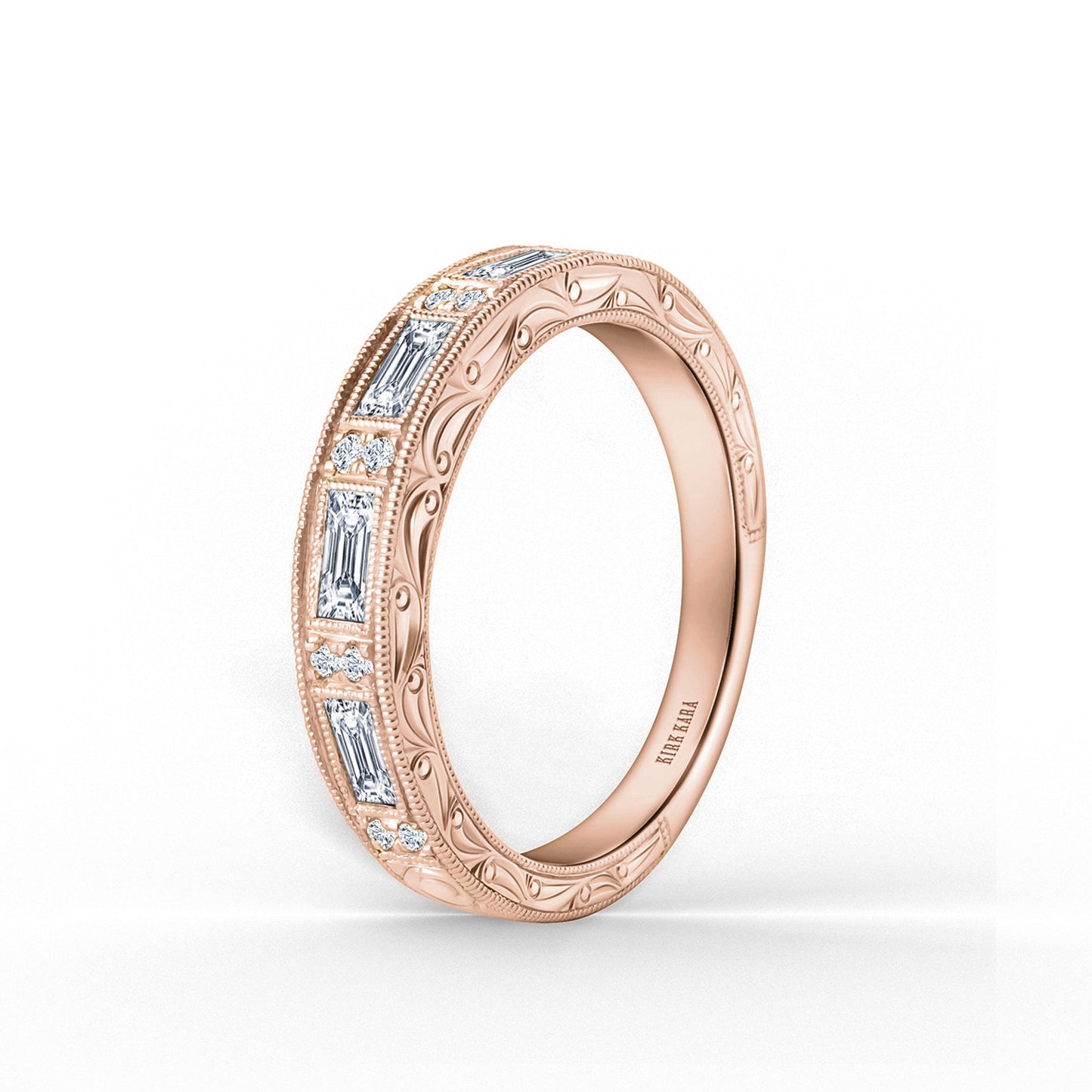 Classic Baguette Engraved Diamond Wedding Band