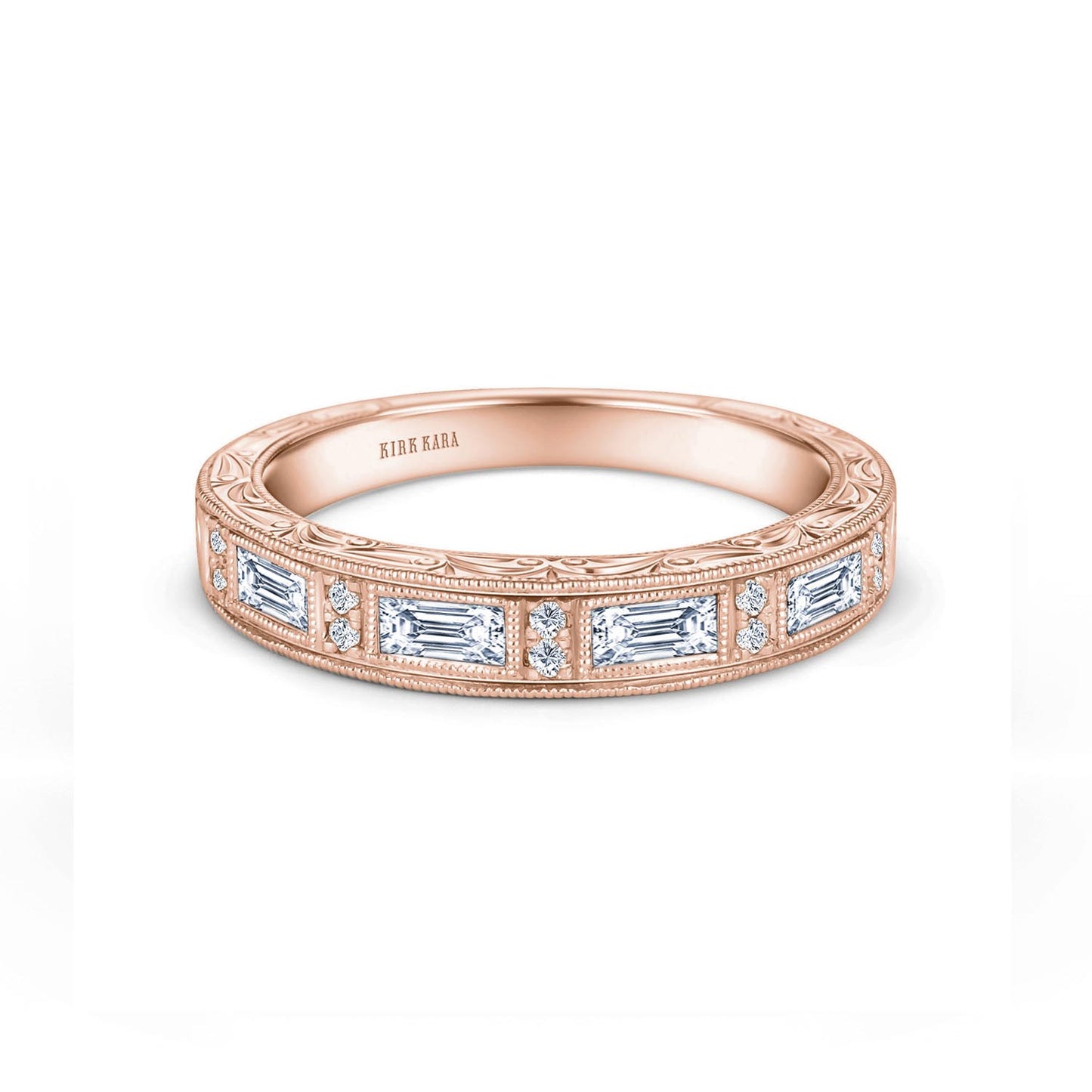 Classic Baguette Engraved Diamond Wedding Band