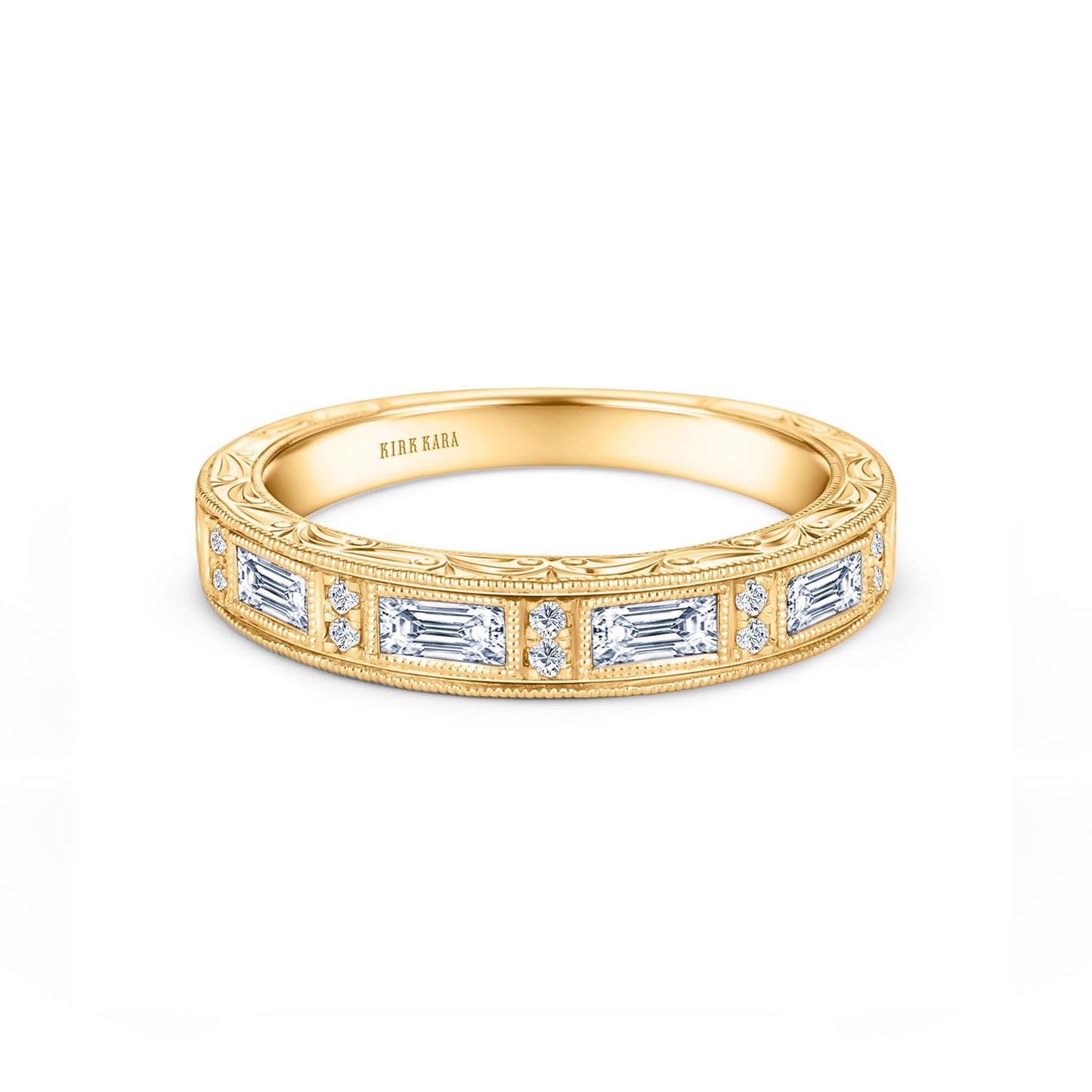Classic Baguette Engraved Diamond Wedding Band