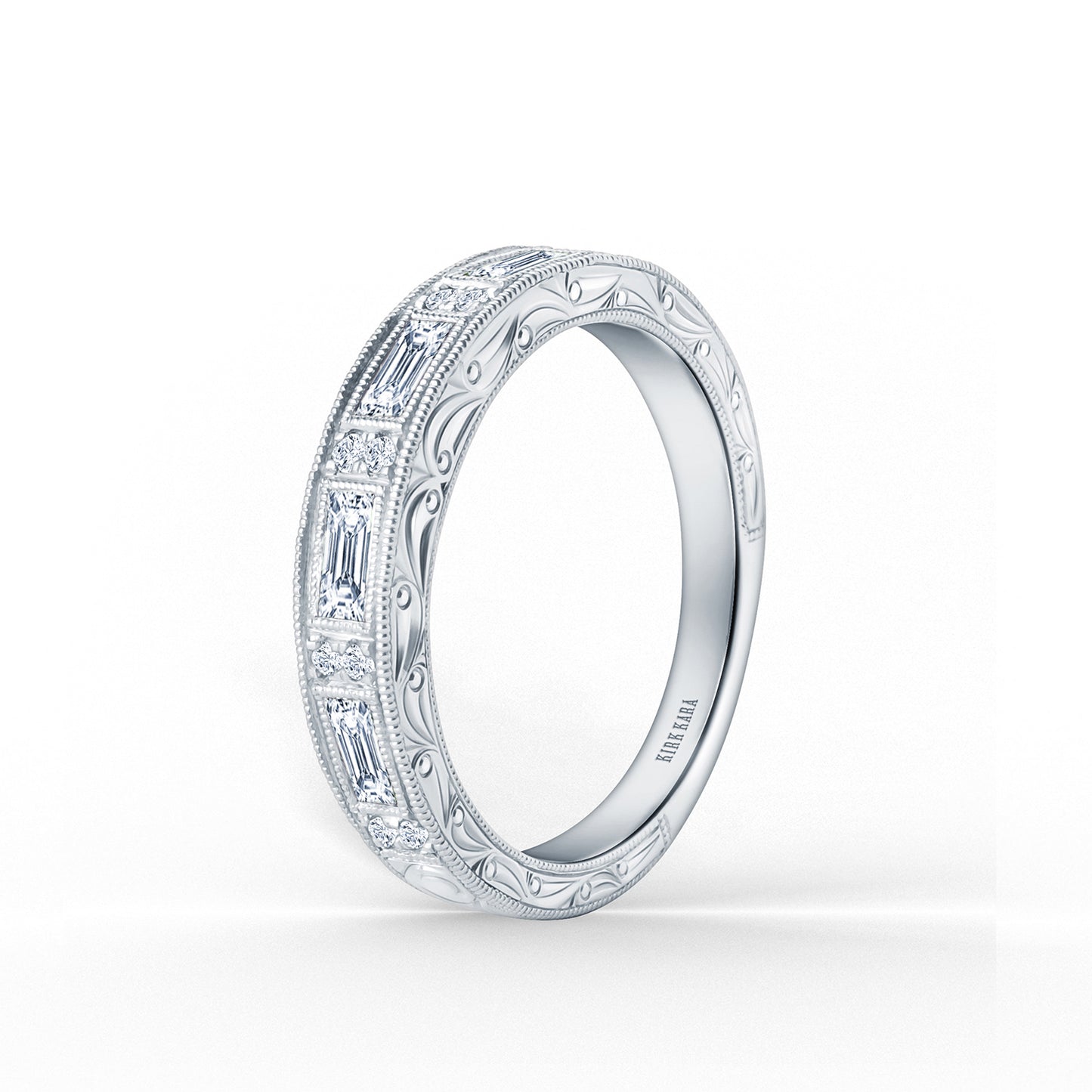 Classic Baguette Engraved Diamond Wedding Band