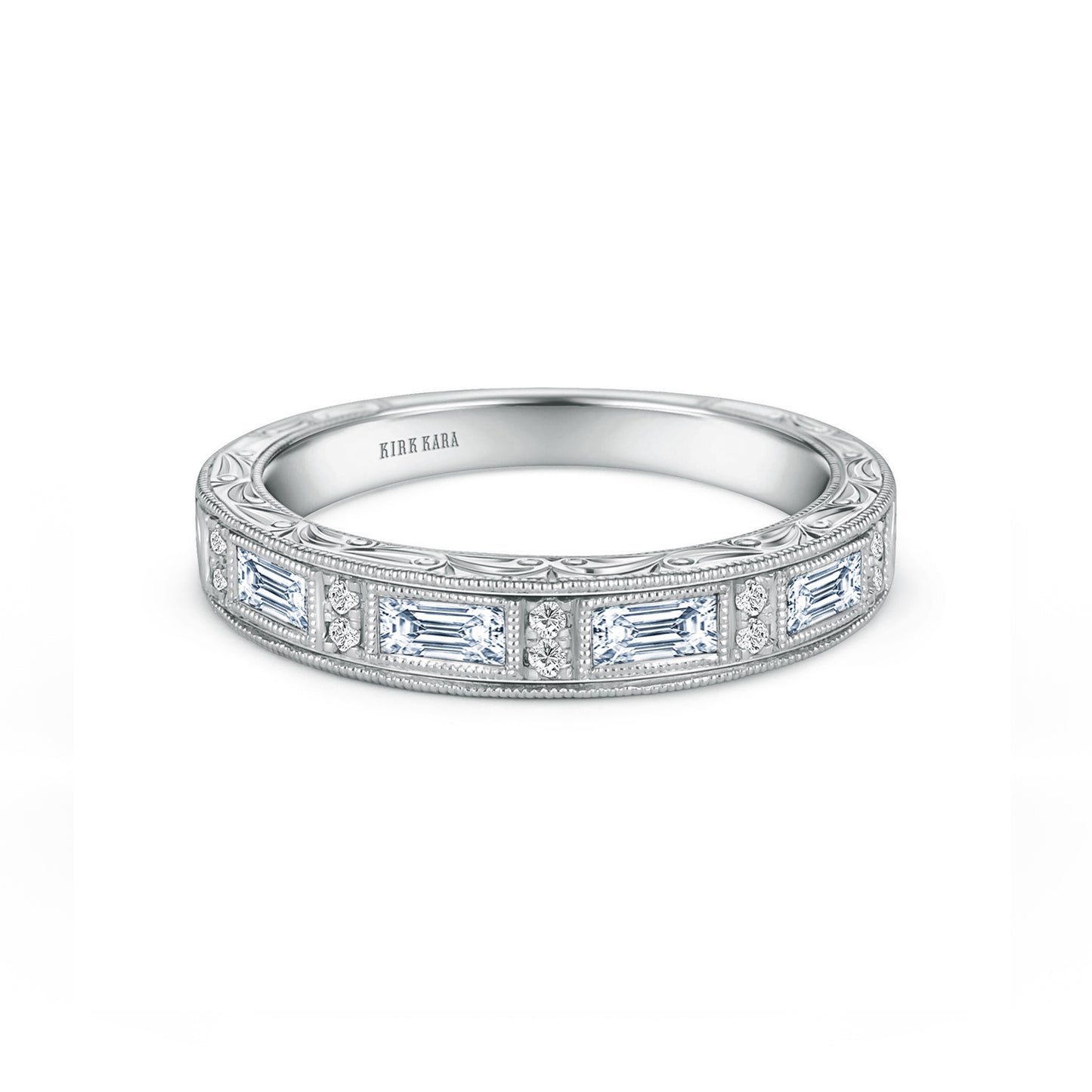Classic Baguette Engraved Diamond Wedding Band