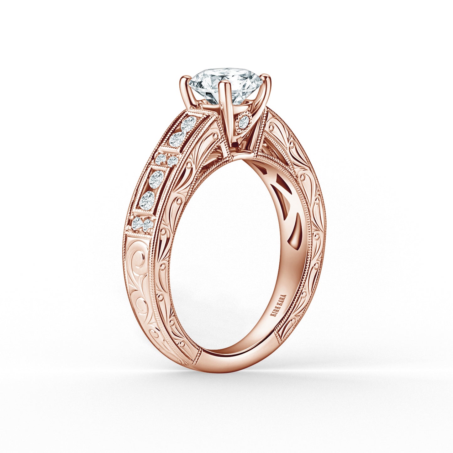 Engraved Milgrain Vintage Diamond Engagement Ring