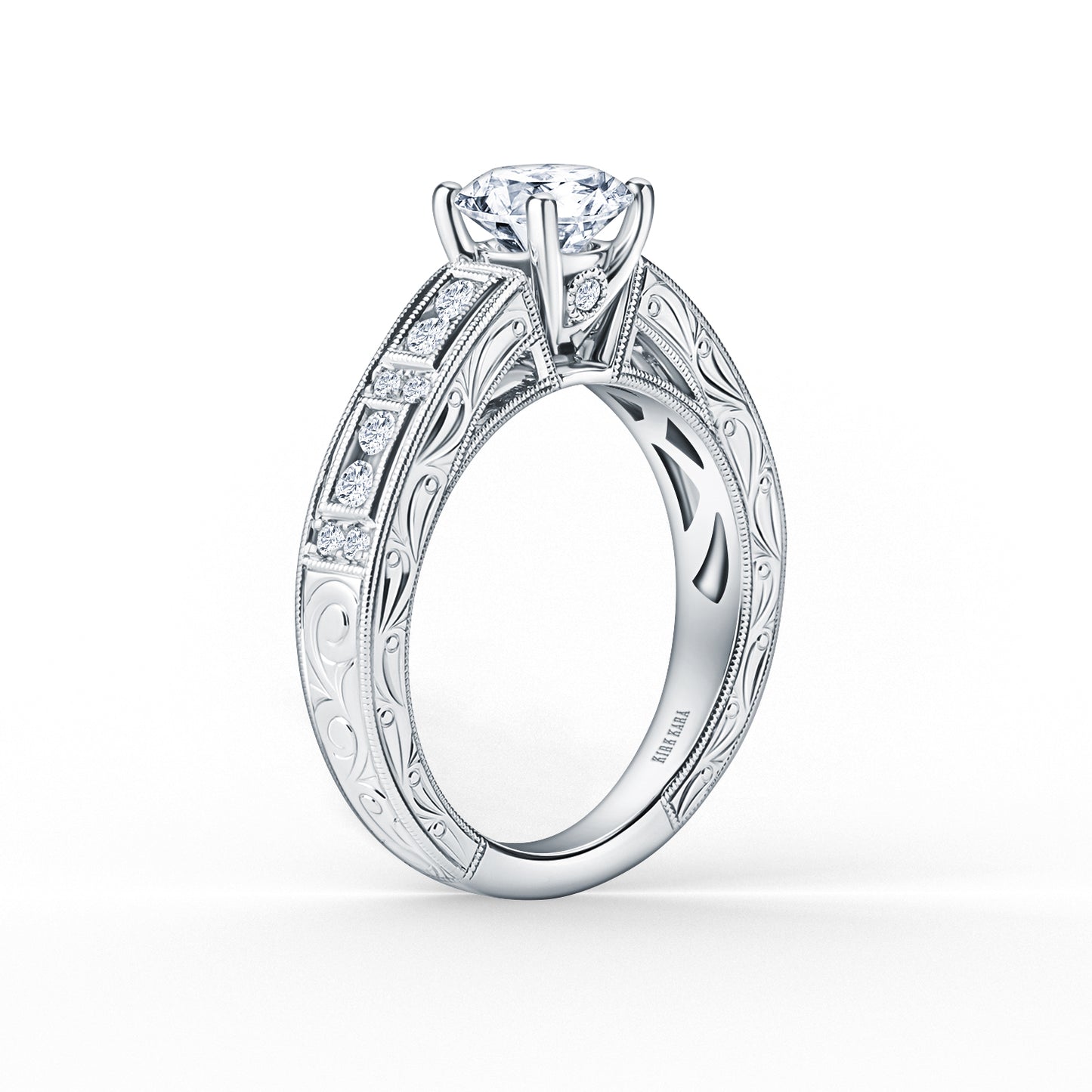 Engraved Milgrain Vintage Diamond Engagement Ring