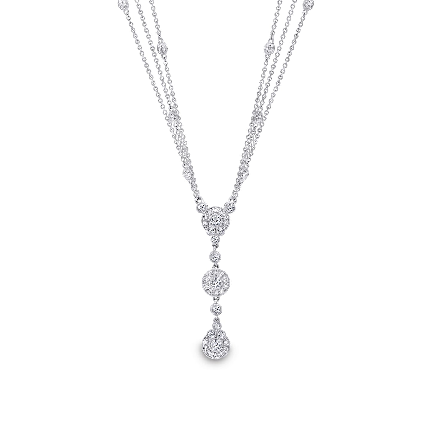 Platinum Diamond Multi Chain Station Drop Necklace
