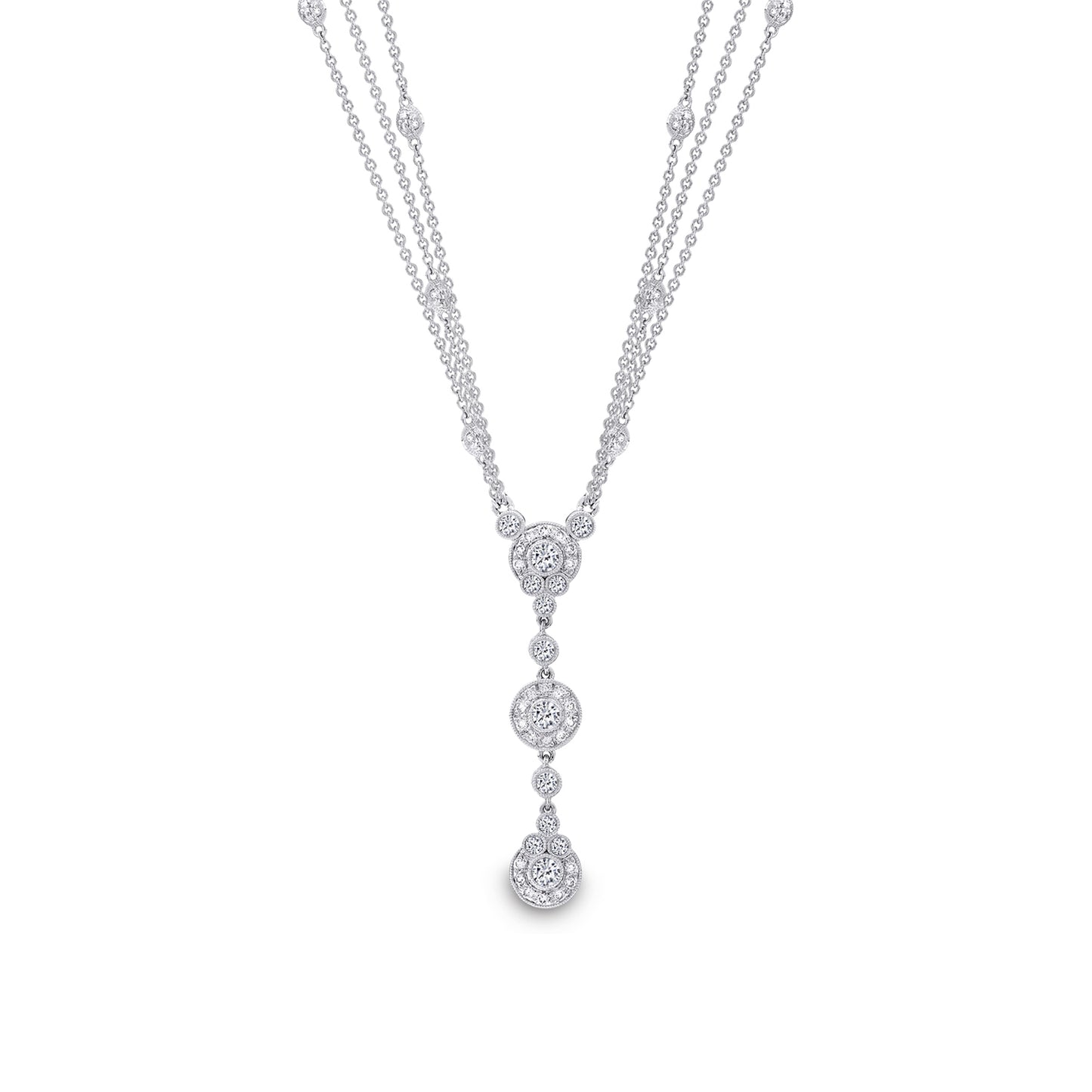 Platinum Diamond Multi Chain Station Drop Necklace