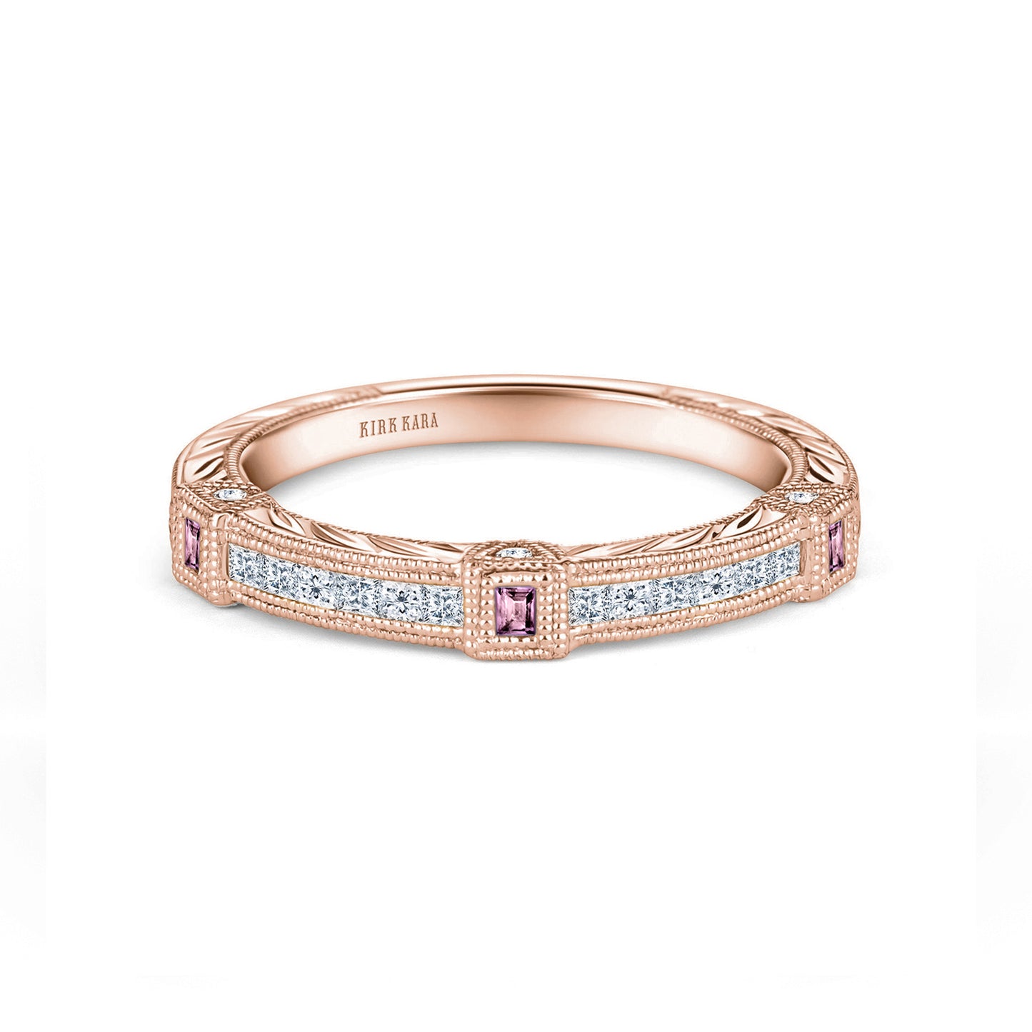 Modern Channel Detailed Pink Sapphire Diamond Wedding Band