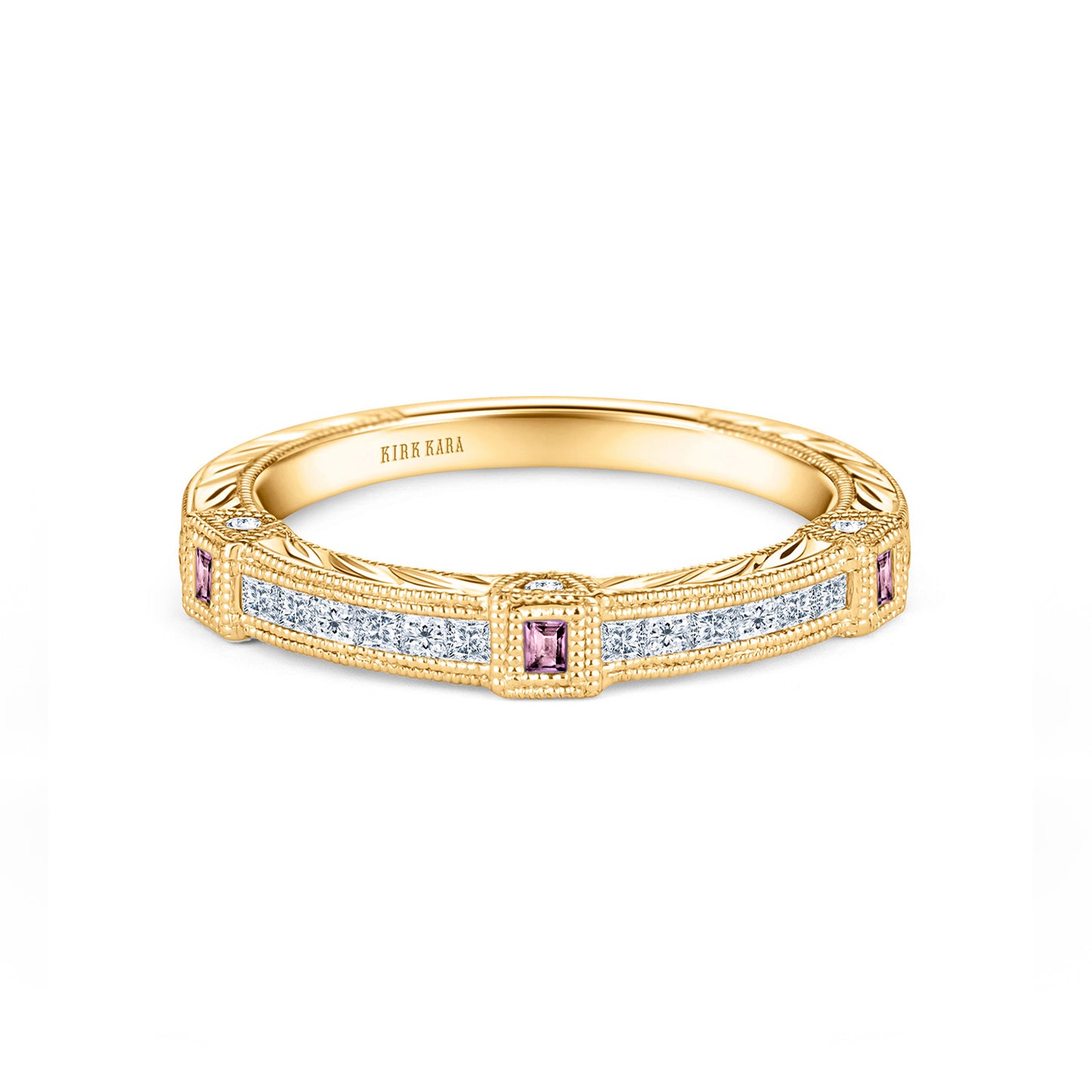 Modern Channel Detailed Pink Sapphire Diamond Wedding Band