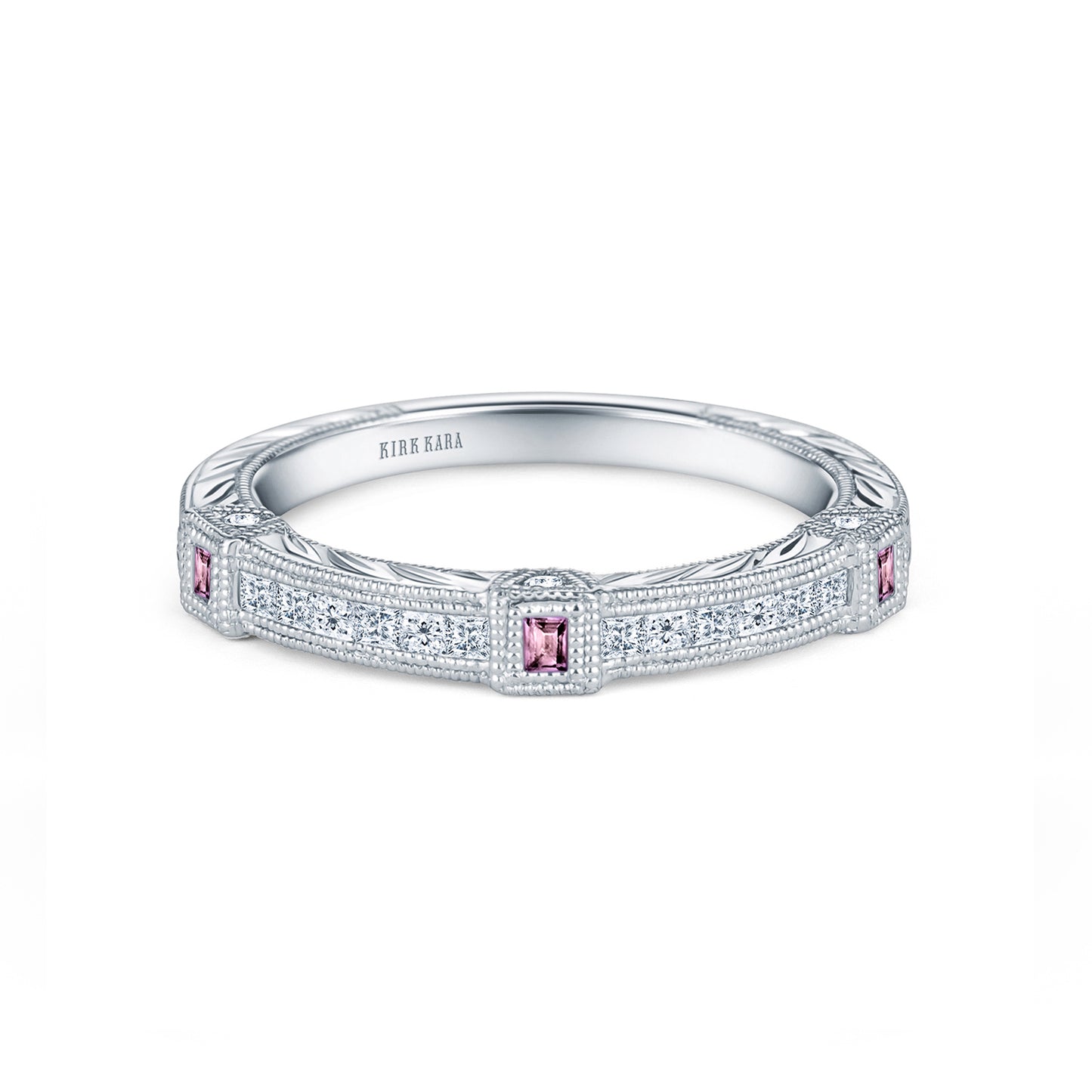Modern Channel Detailed Pink Sapphire Diamond Wedding Band