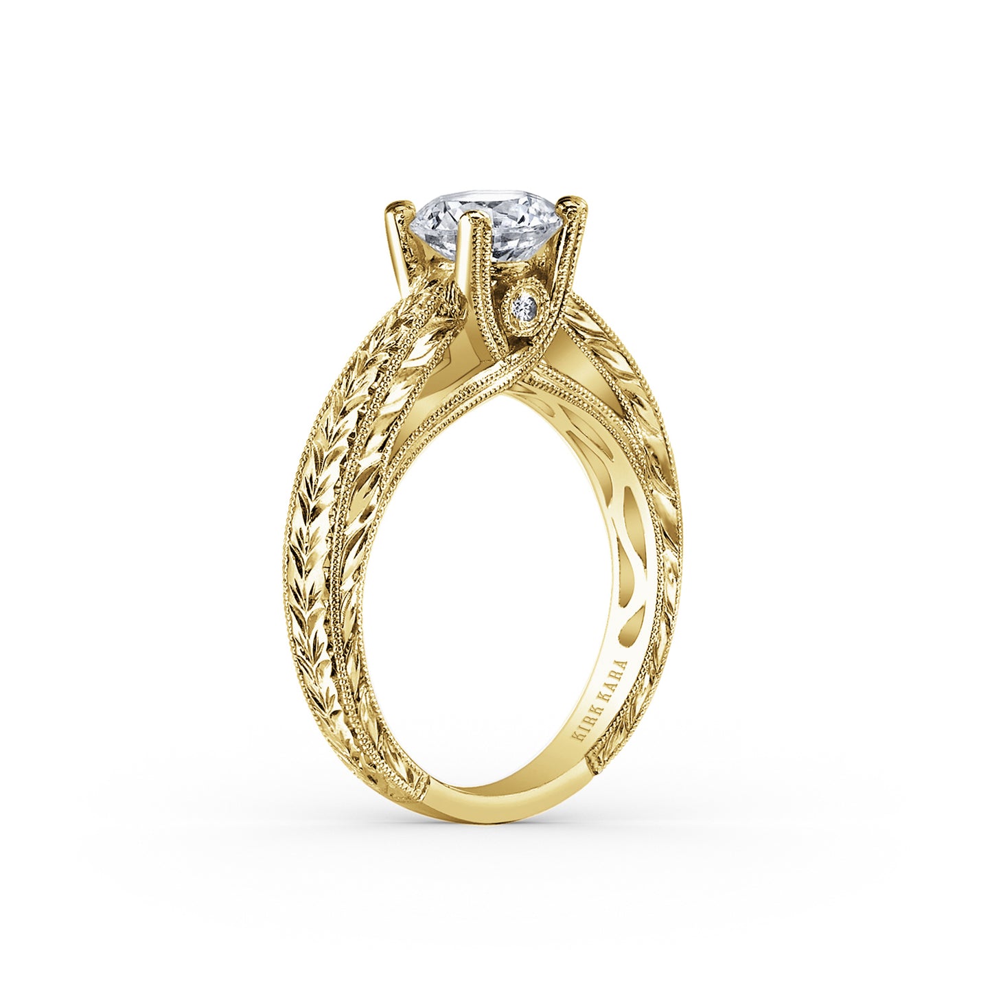 Wheat Engraved Cathedral Solitaire Engagement Ring