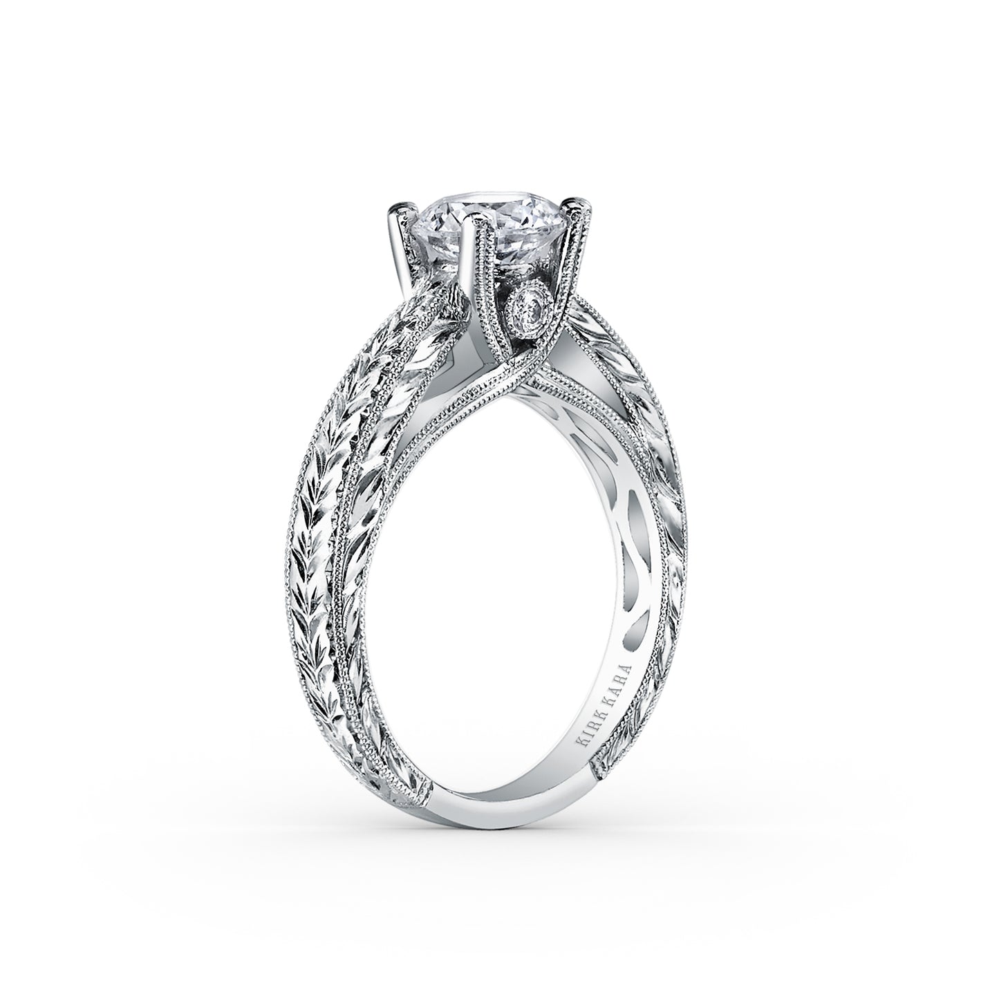 Wheat Engraved Cathedral Solitaire Engagement Ring