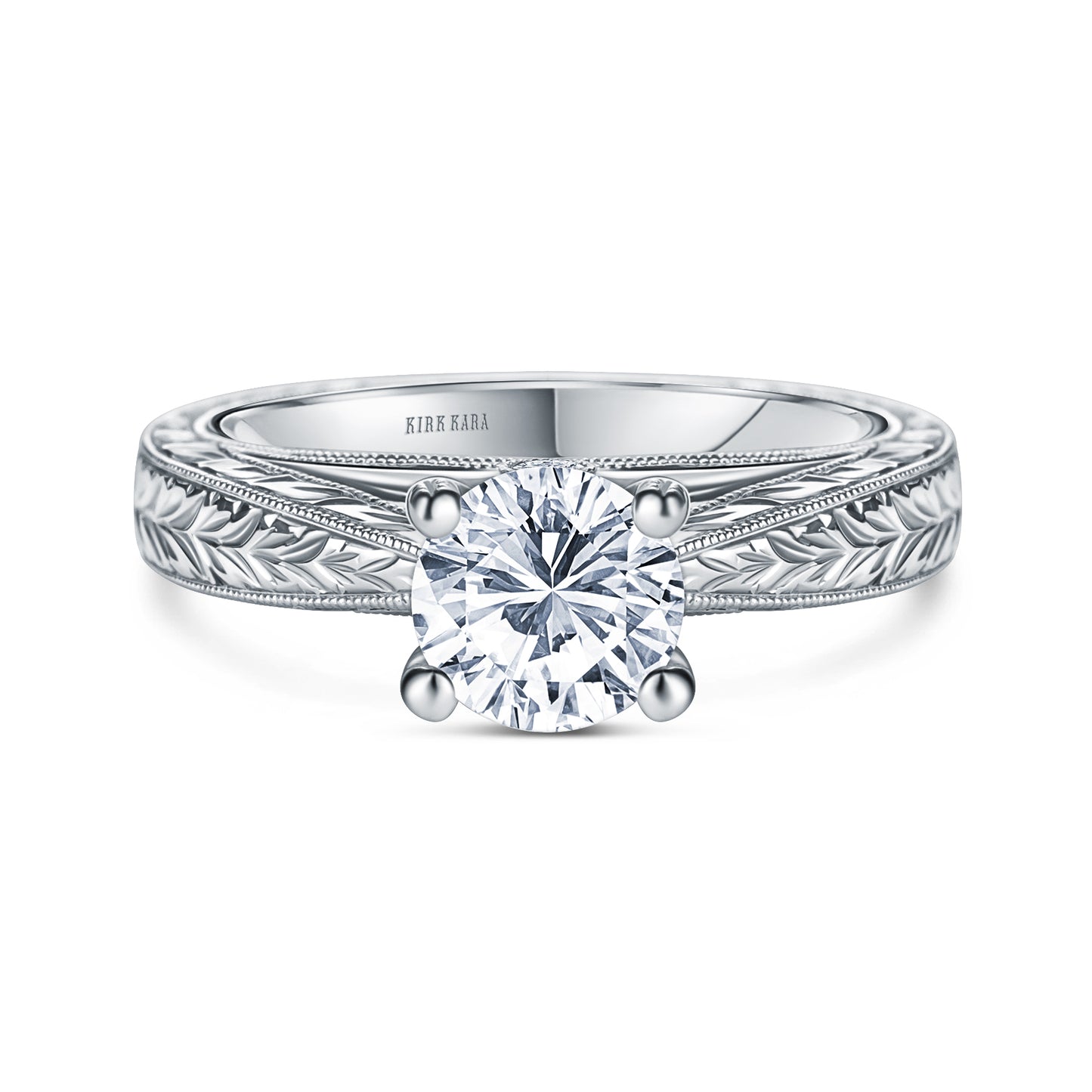 Wheat Engraved Cathedral Solitaire Engagement Ring