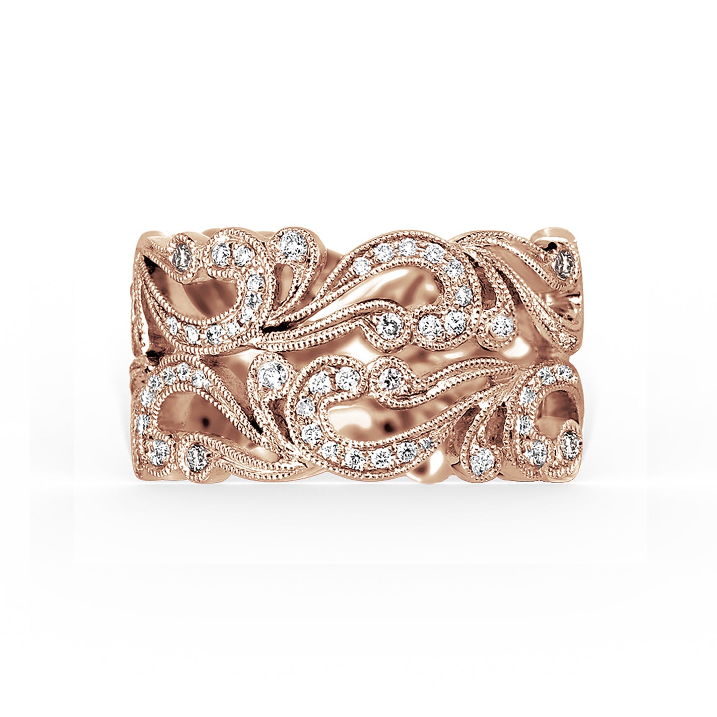 Wide Swirl Milgrain Diamond Wedding Band