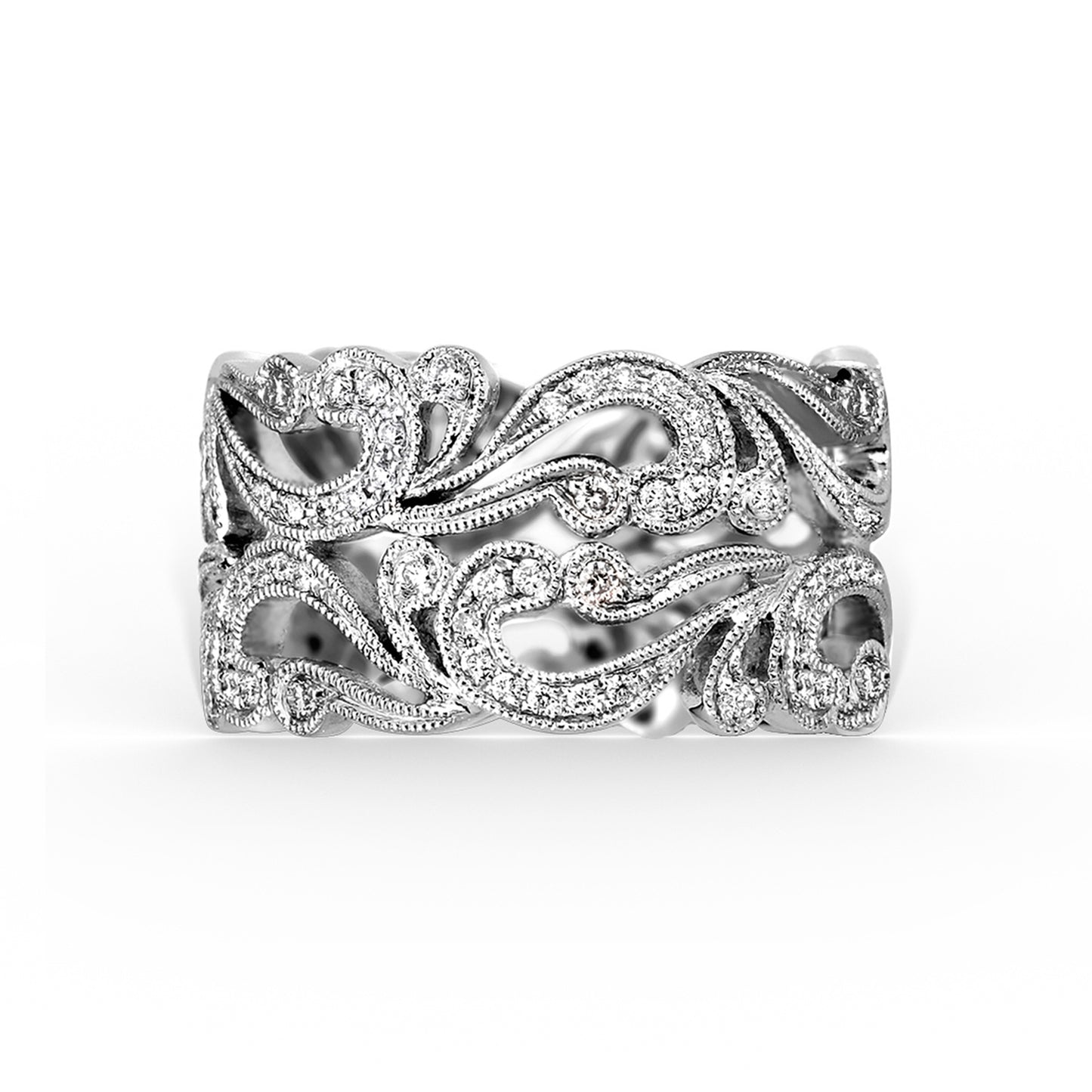 Wide Swirl Milgrain Diamond Wedding Band