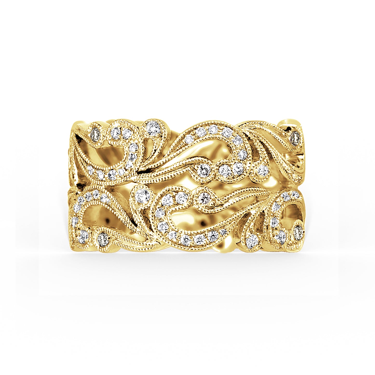 Wide Swirl Milgrain Diamond Wedding Band