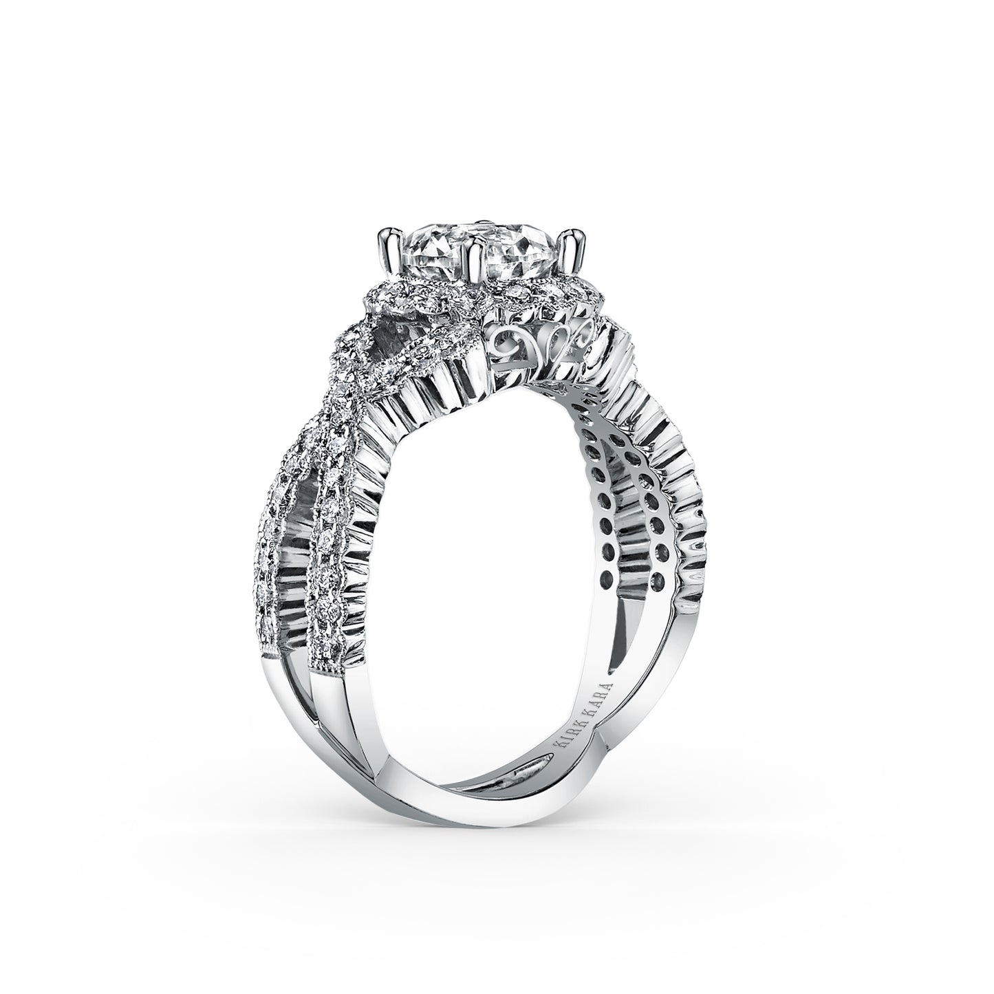 Vintage Halo Split Shank Diamond Engagement Ring