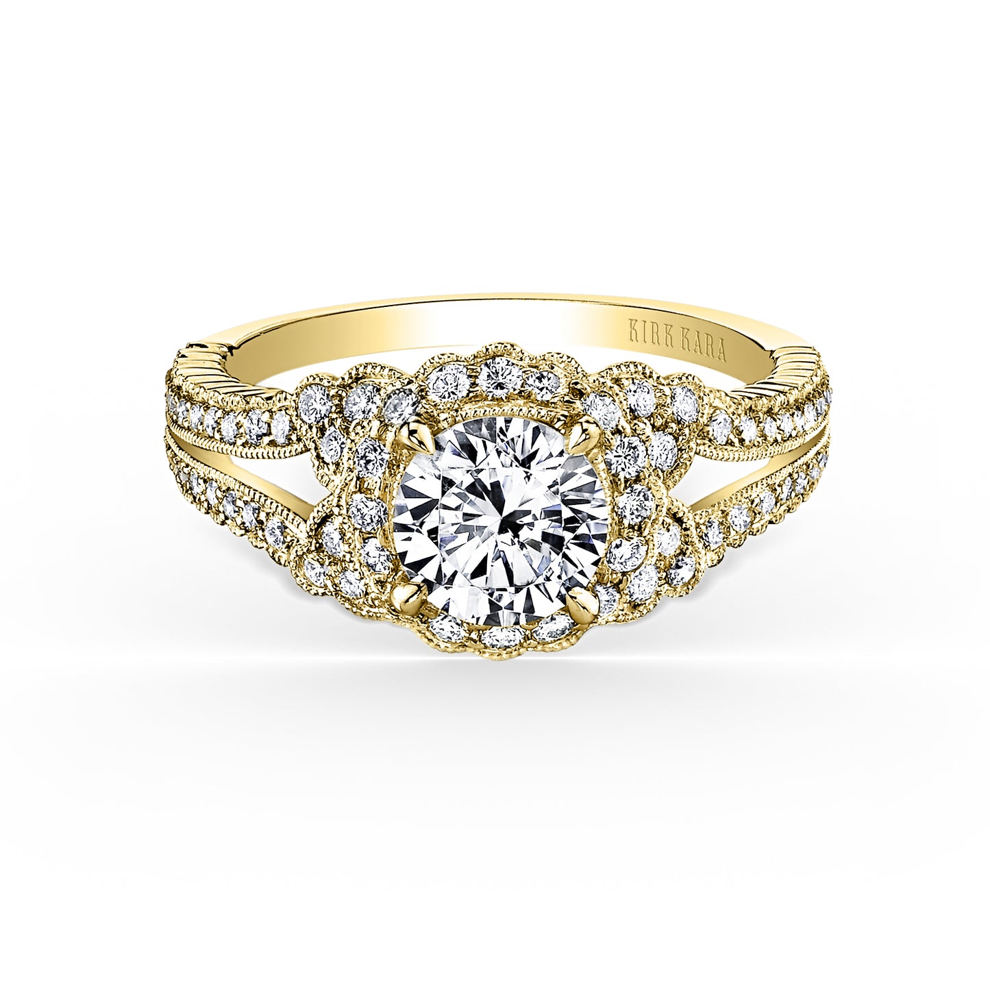 Vintage Halo Split Shank Diamond Engagement Ring