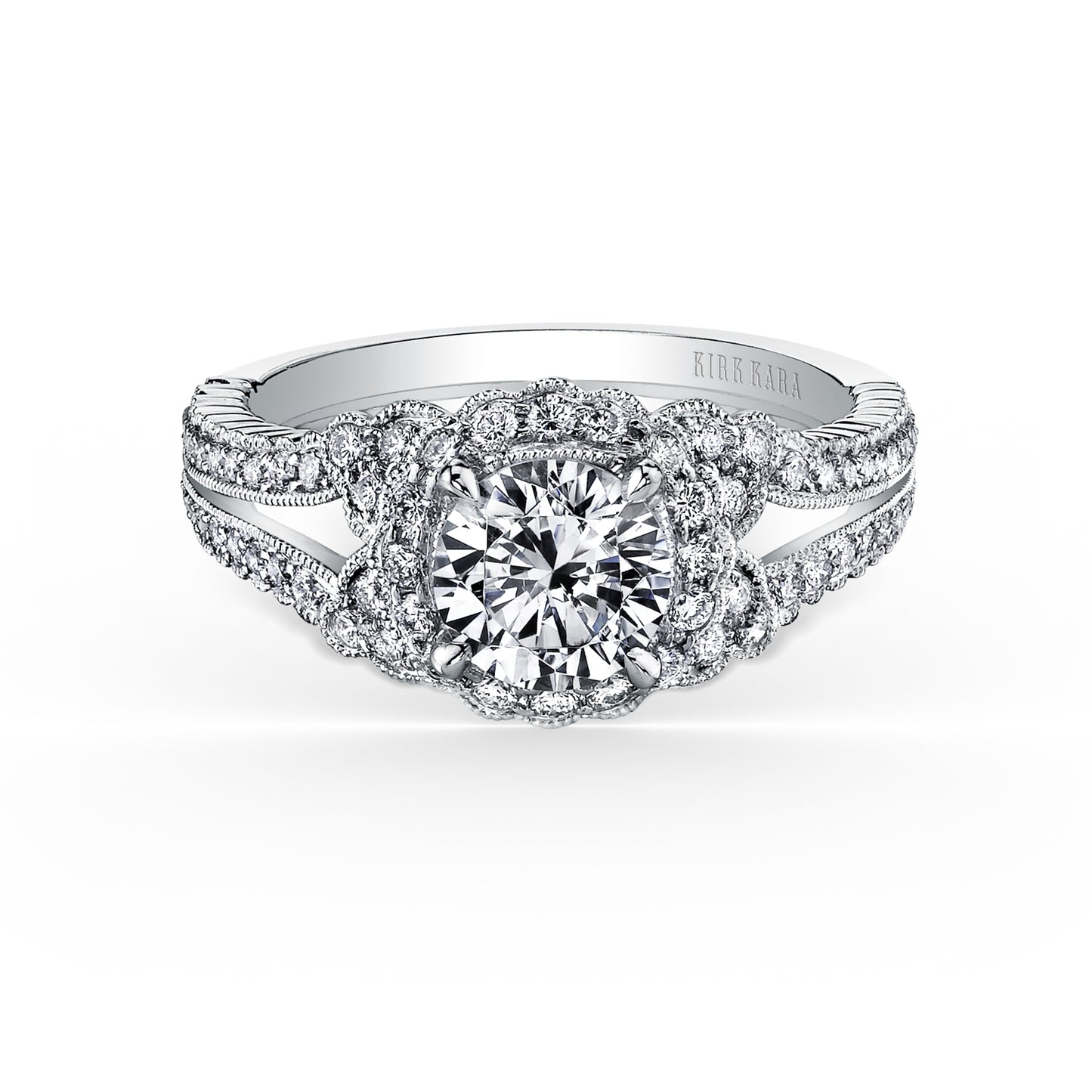 Vintage Halo Split Shank Diamond Engagement Ring
