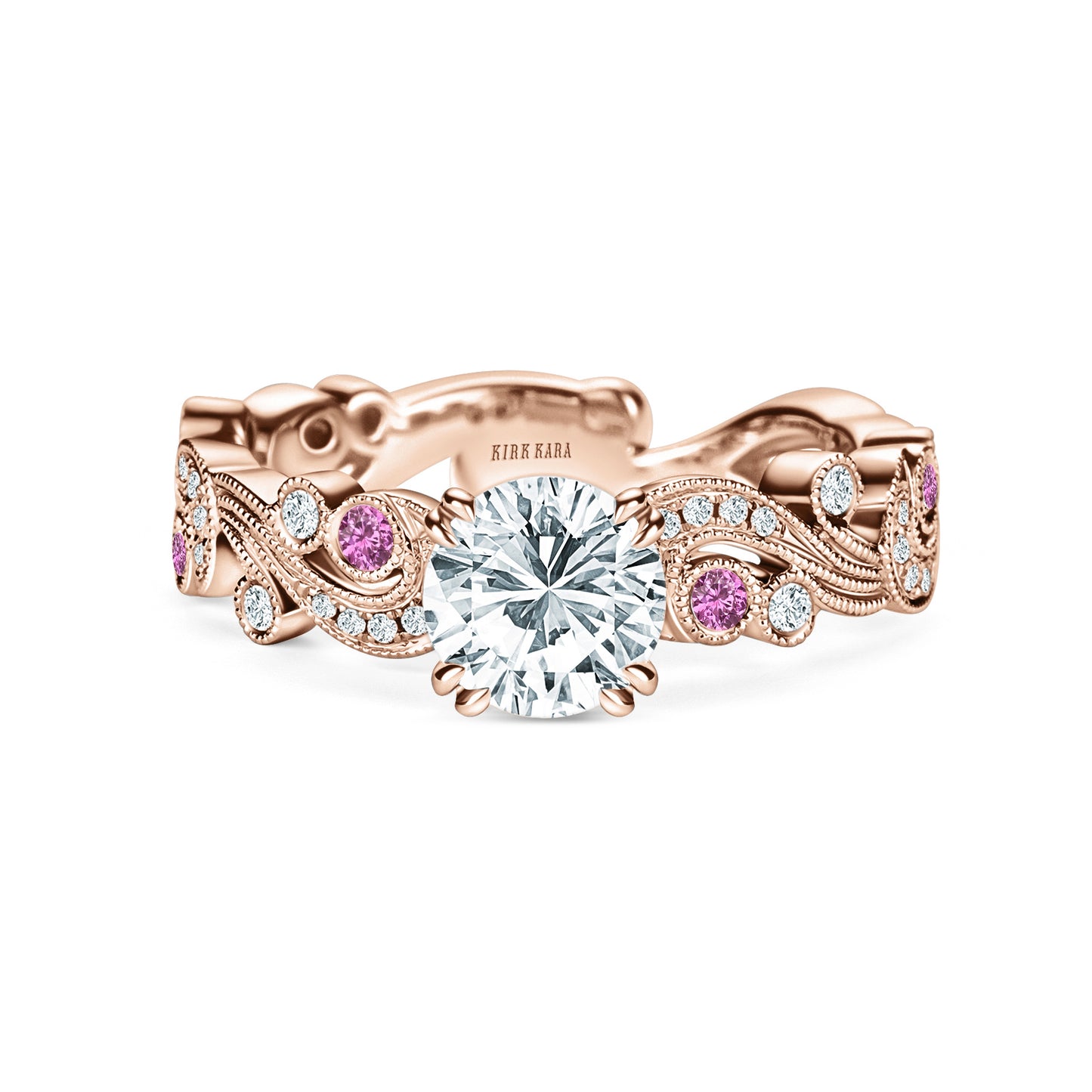 Whimsical Swirl Milgrain Pink Sapphire Diamond Engagement Ring