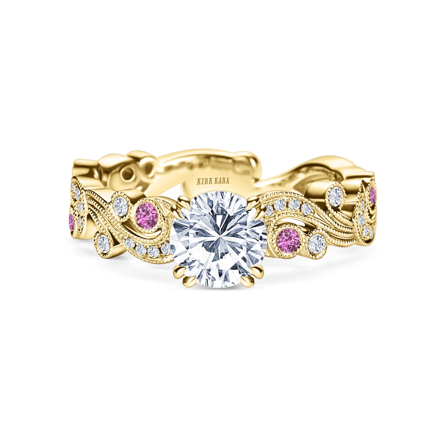 Whimsical Swirl Milgrain Pink Sapphire Diamond Engagement Ring