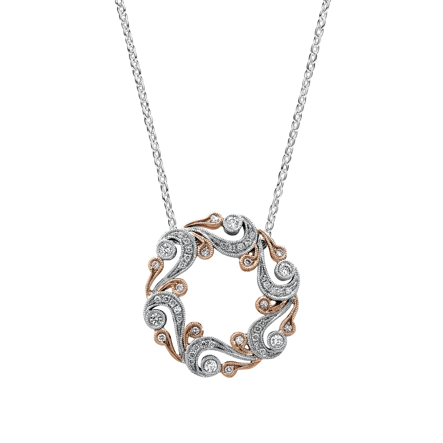 Artistic Swirl Milgrain Diamond Circle Necklace