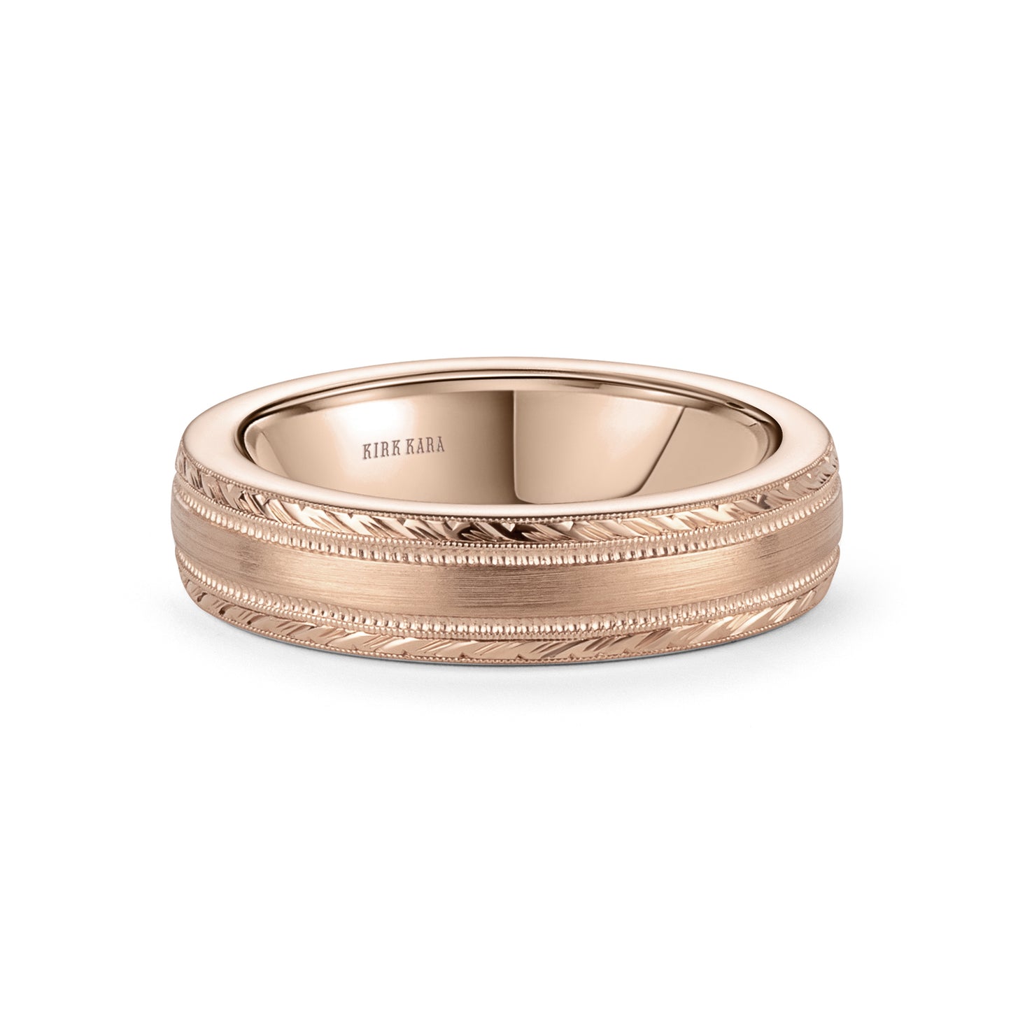 Thin Engraved Edge Satin Finish Wedding Band, 5mm