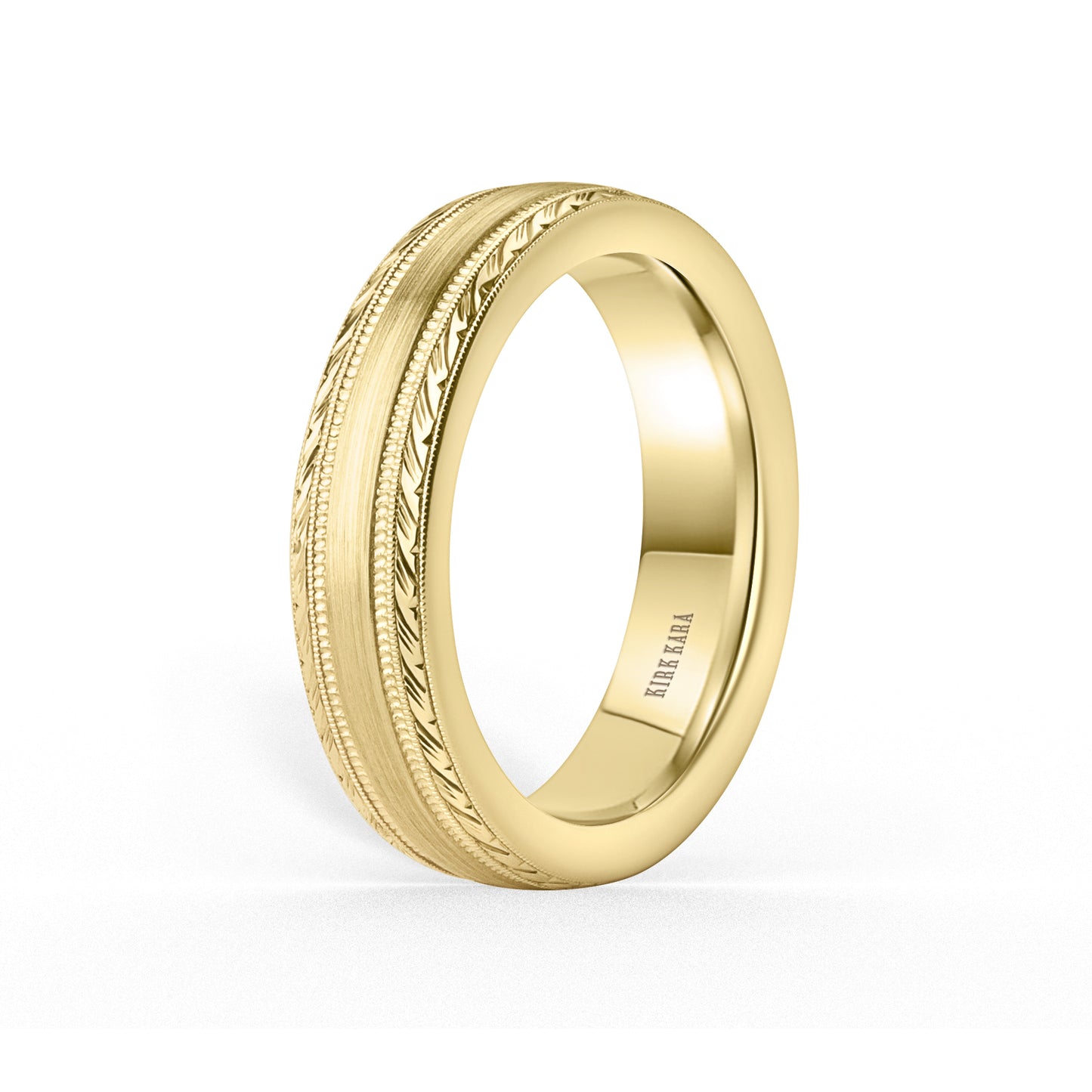 Thin Engraved Edge Satin Finish Wedding Band, 5mm