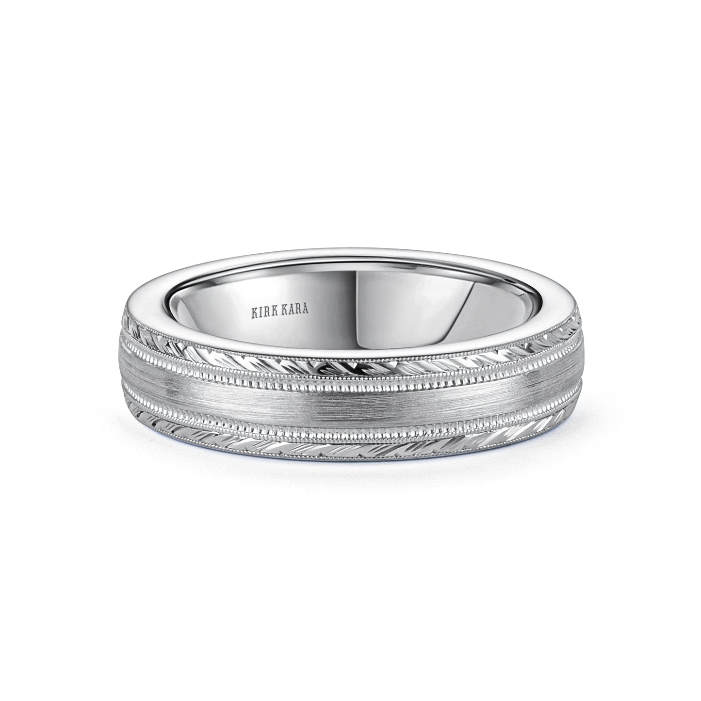 Thin Engraved Edge Satin Finish Wedding Band, 5mm