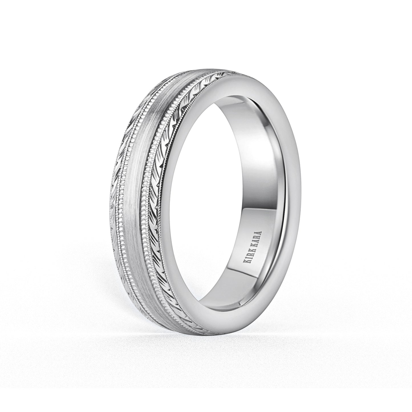 Thin Engraved Edge Satin Finish Wedding Band, 5mm