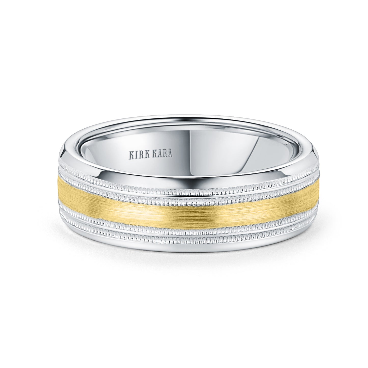Two Tone Double Milgrain Satin Wedding Band, 7mm