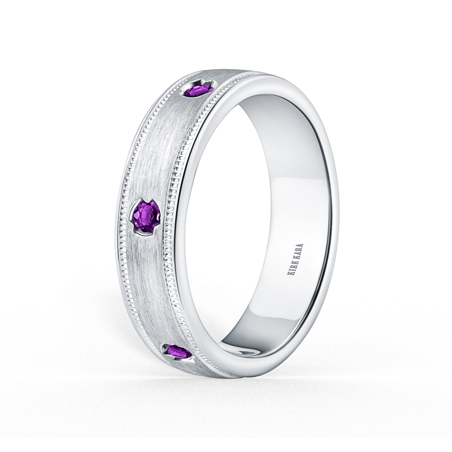 Thin Amethyst Accent Satin Wedding Band, 5mm