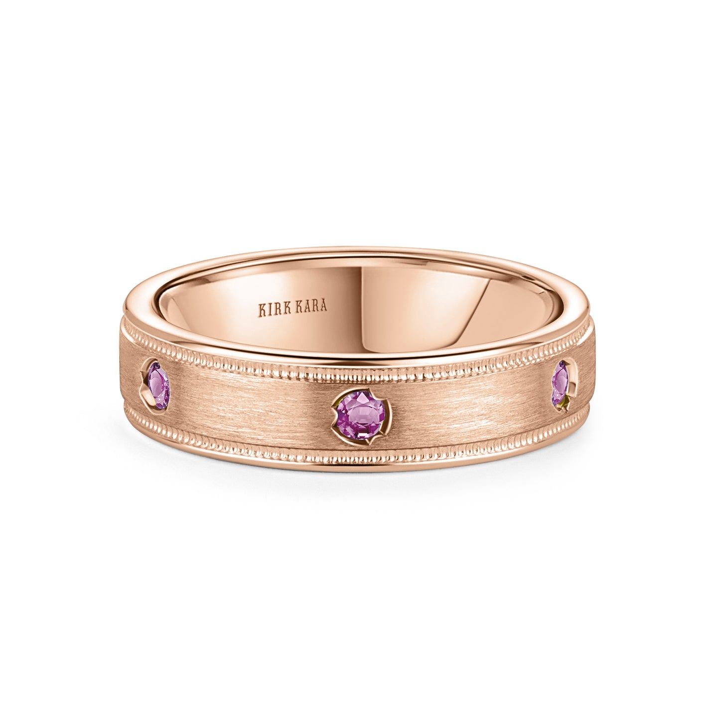 Thin Pink Sapphire Accent Satin Wedding Band, 5mm