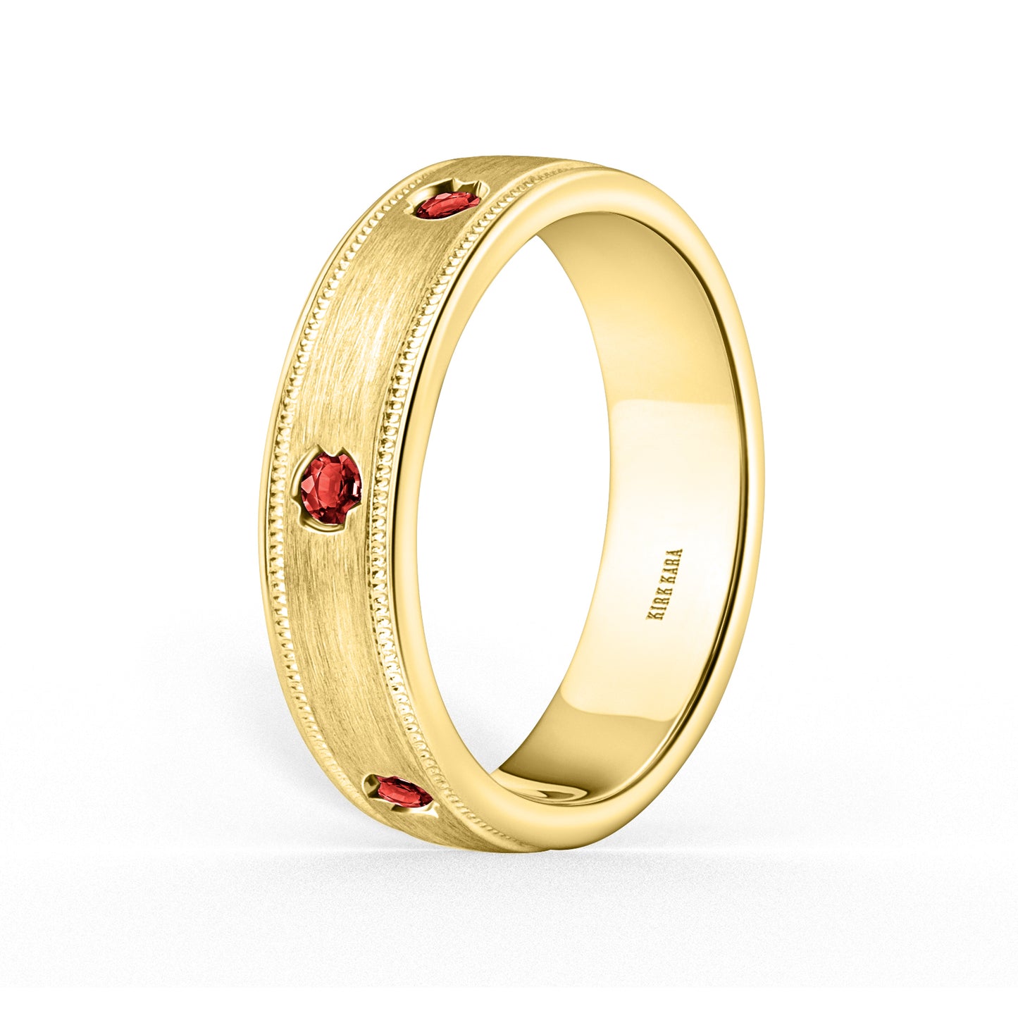 Thin Ruby Accent Satin Wedding Band, 5mm