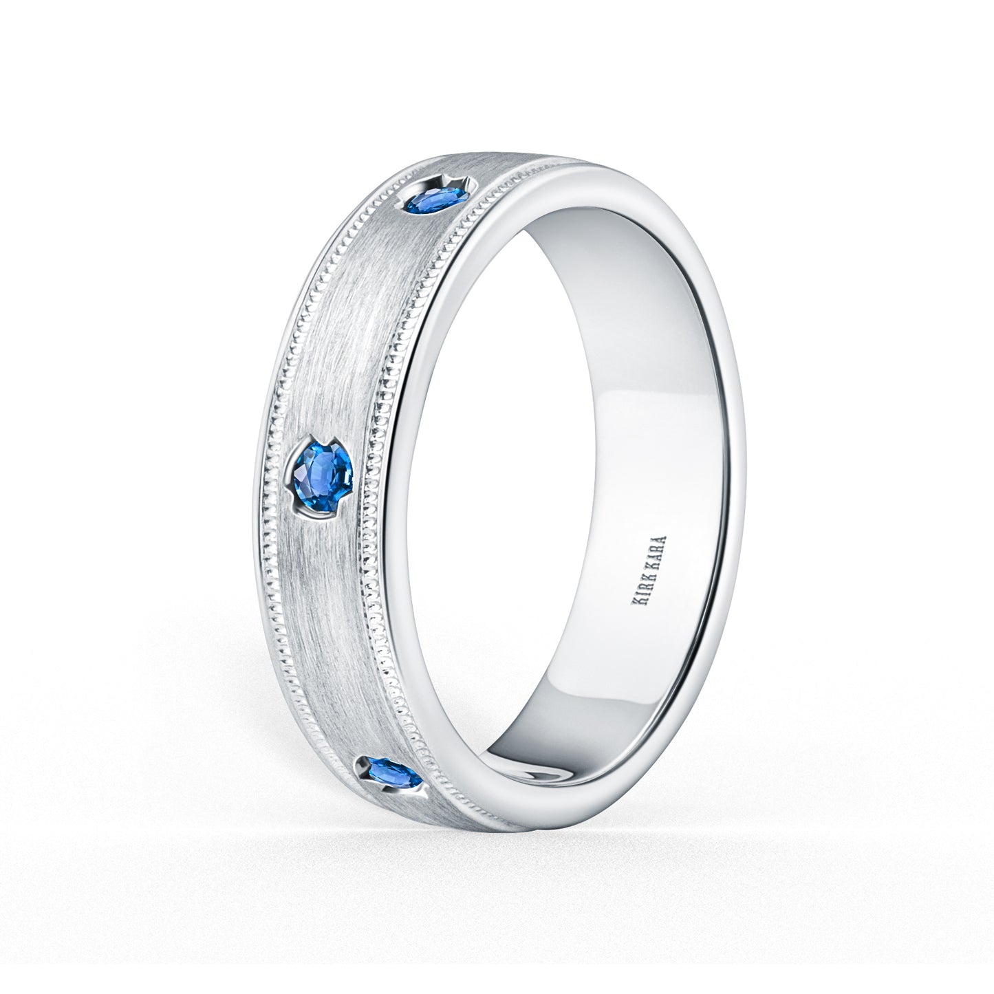 Thin Blue Sapphire Accent Satin Wedding Band, 5mm